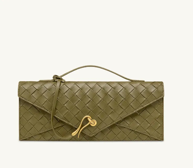 JW Pei Olive Green Women Celeste Woven Textured Envelope Top Handle Bag SKU: 2T398-7_Olive Green Image 01