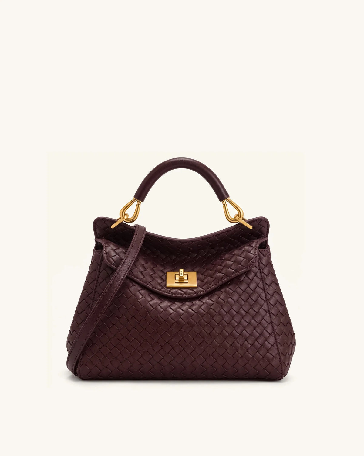 JW Pei Dark Burgundy Women Lucia Classic Woven Top Handle Bag SKU: 2T68-40_Dark Burgundy Image 01