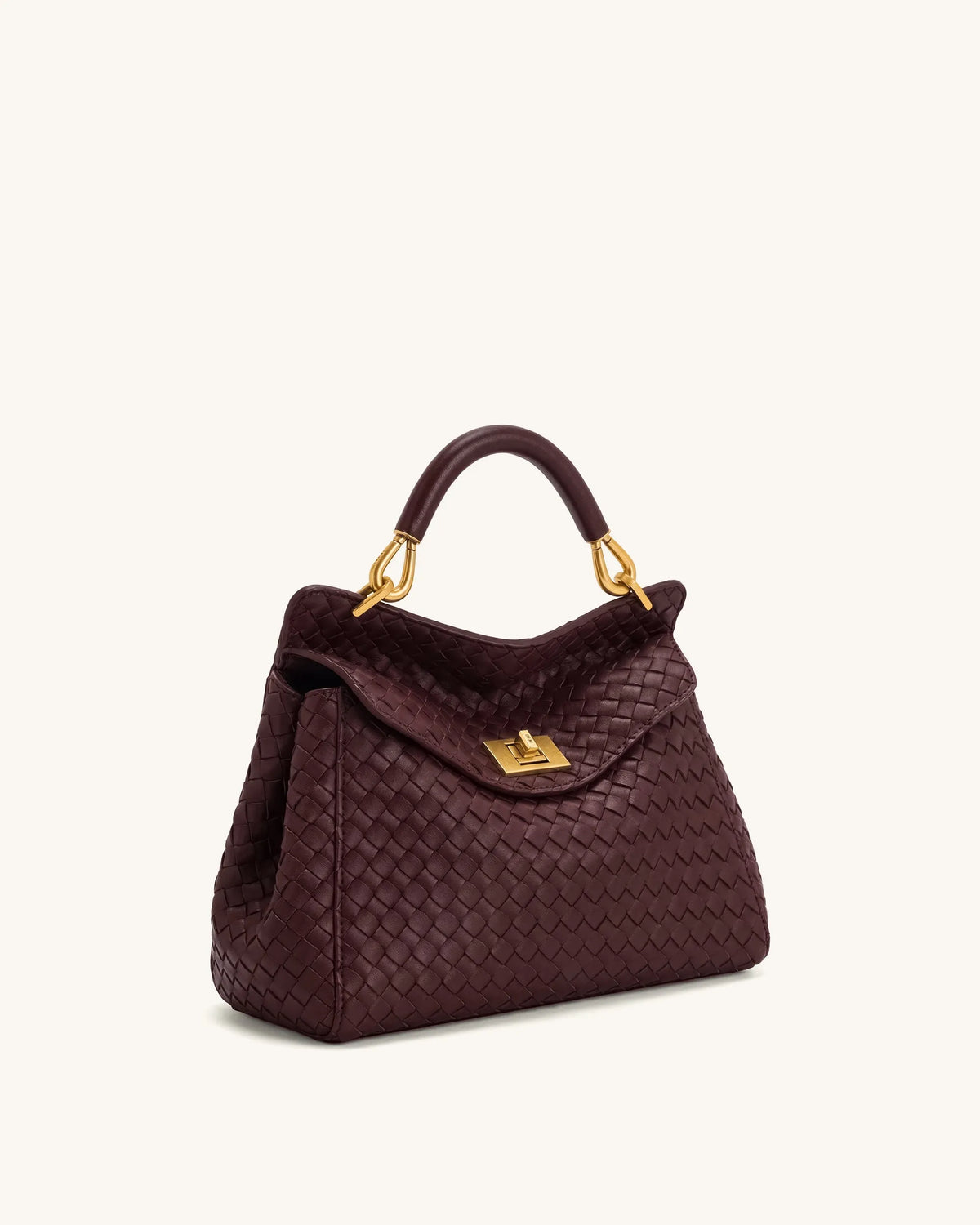 JW Pei Dark Burgundy Women Lucia Classic Woven Top Handle Bag SKU: 2T68-40_Dark Burgundy Image 02