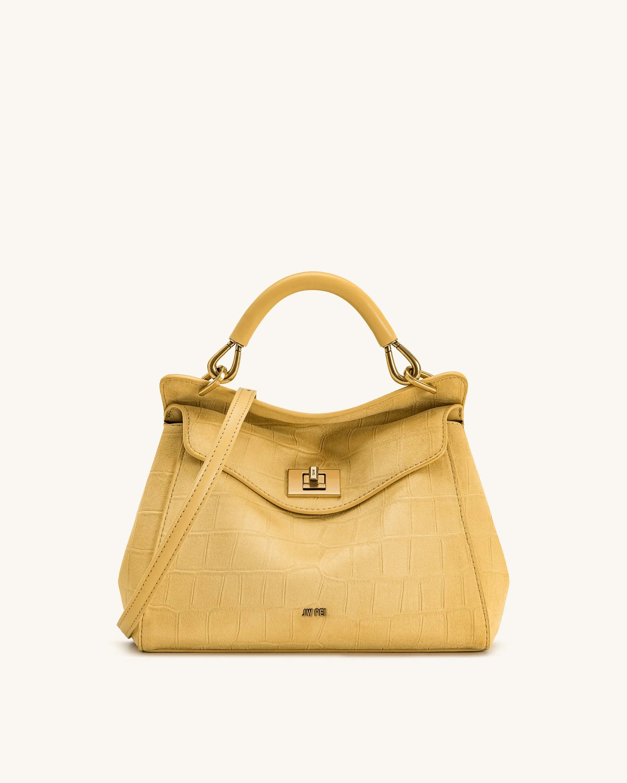 JW PEI Yellow Women Lucia Classic Croc-Embossed Faux Suede Top Handle Bag - Yellow SKU: 2T68-8_Yellow Image 01