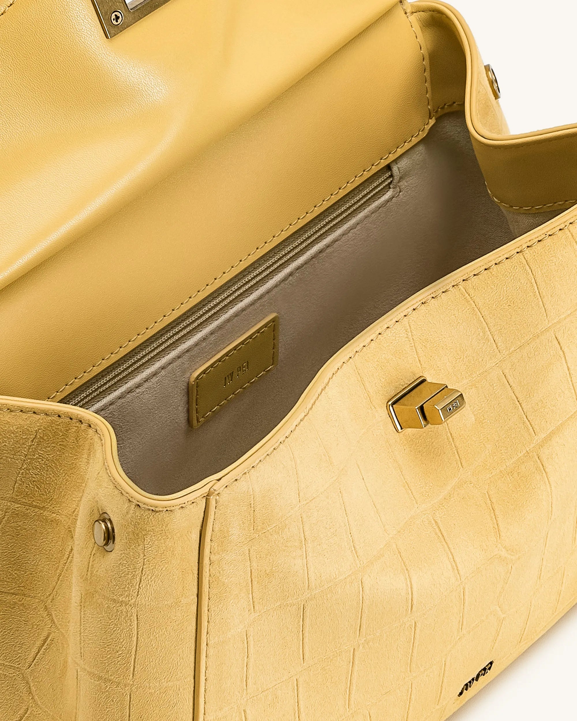 JW PEI Yellow Women Lucia Classic Croc-Embossed Faux Suede Top Handle Bag - Yellow SKU: 2T68-8_Yellow Image 04