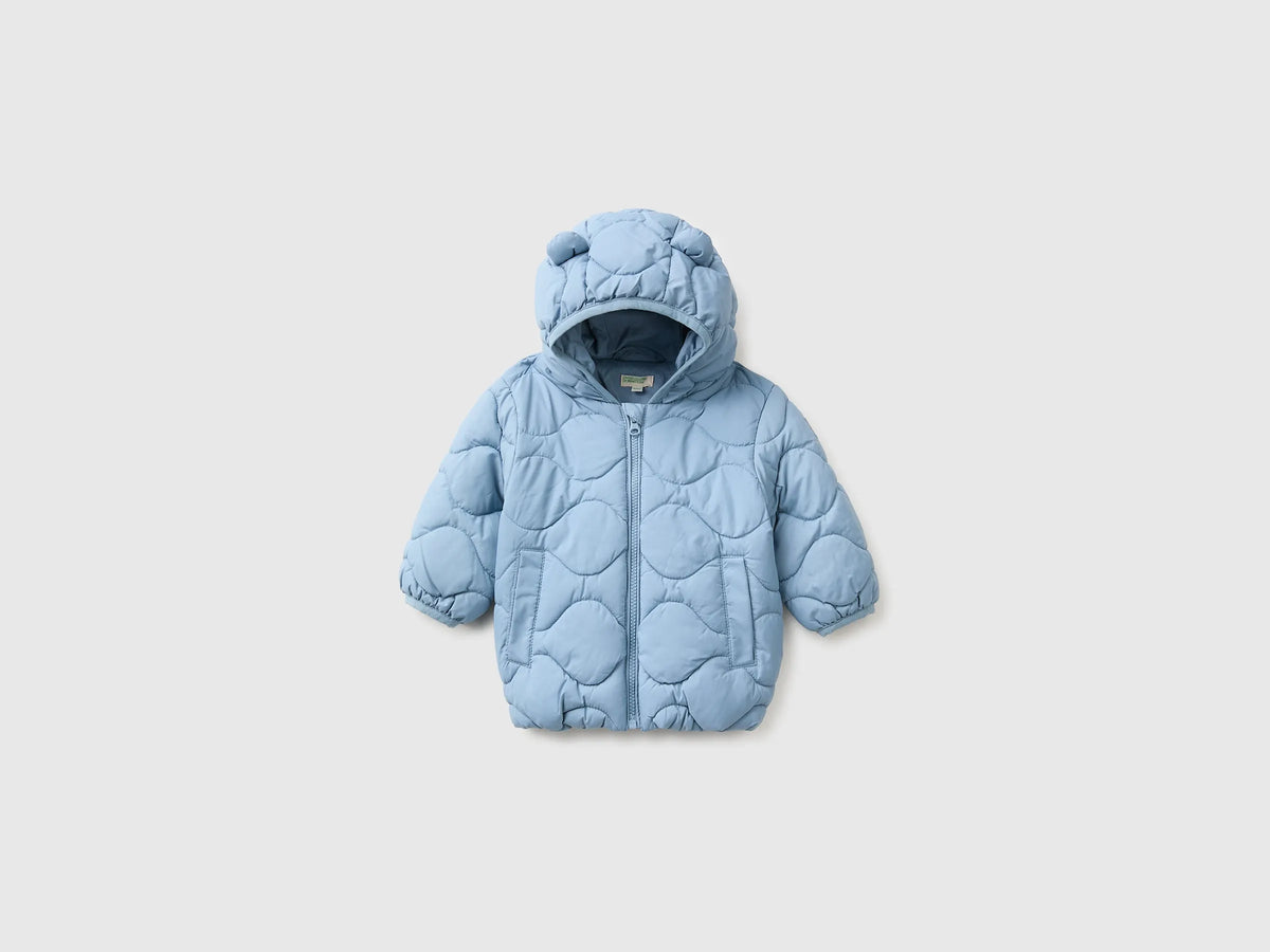 Benetton Light Blue Unisex Padded Jacket with Hood SKU: 2WU0AN018_09A Image 01