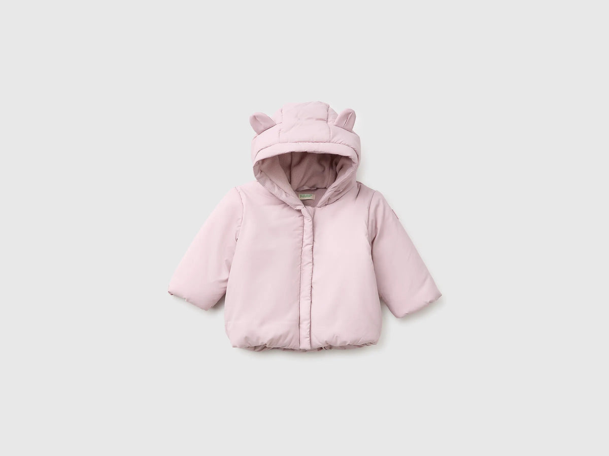 Benetton Pink New Born Fleece-Lined Hooded Jacket SKU: 2WU0AN01A_197 Image 01