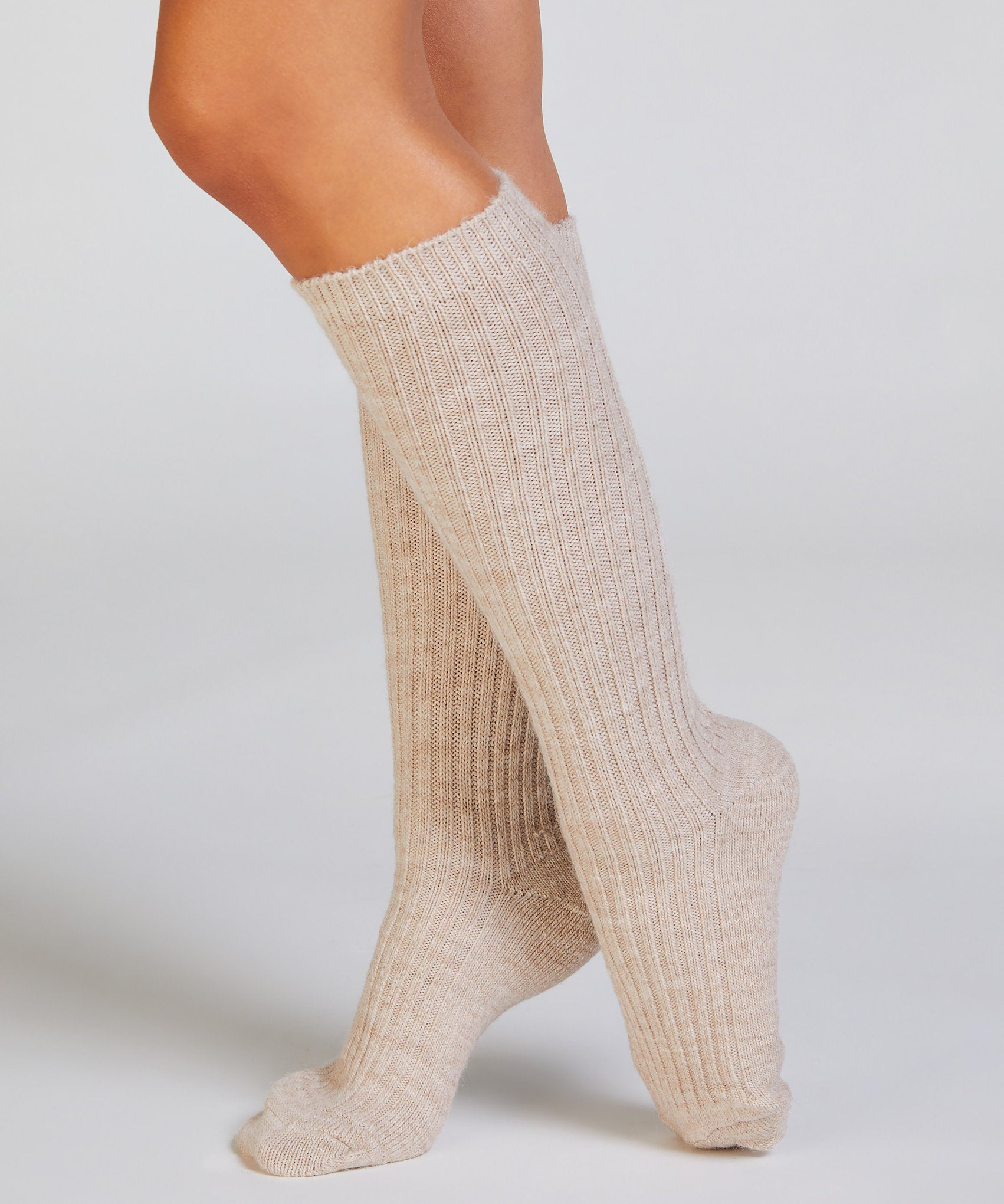 Hunkemoller_1 Pair of Knitted Socks - Beige_301415_Oatmeal Melee_01