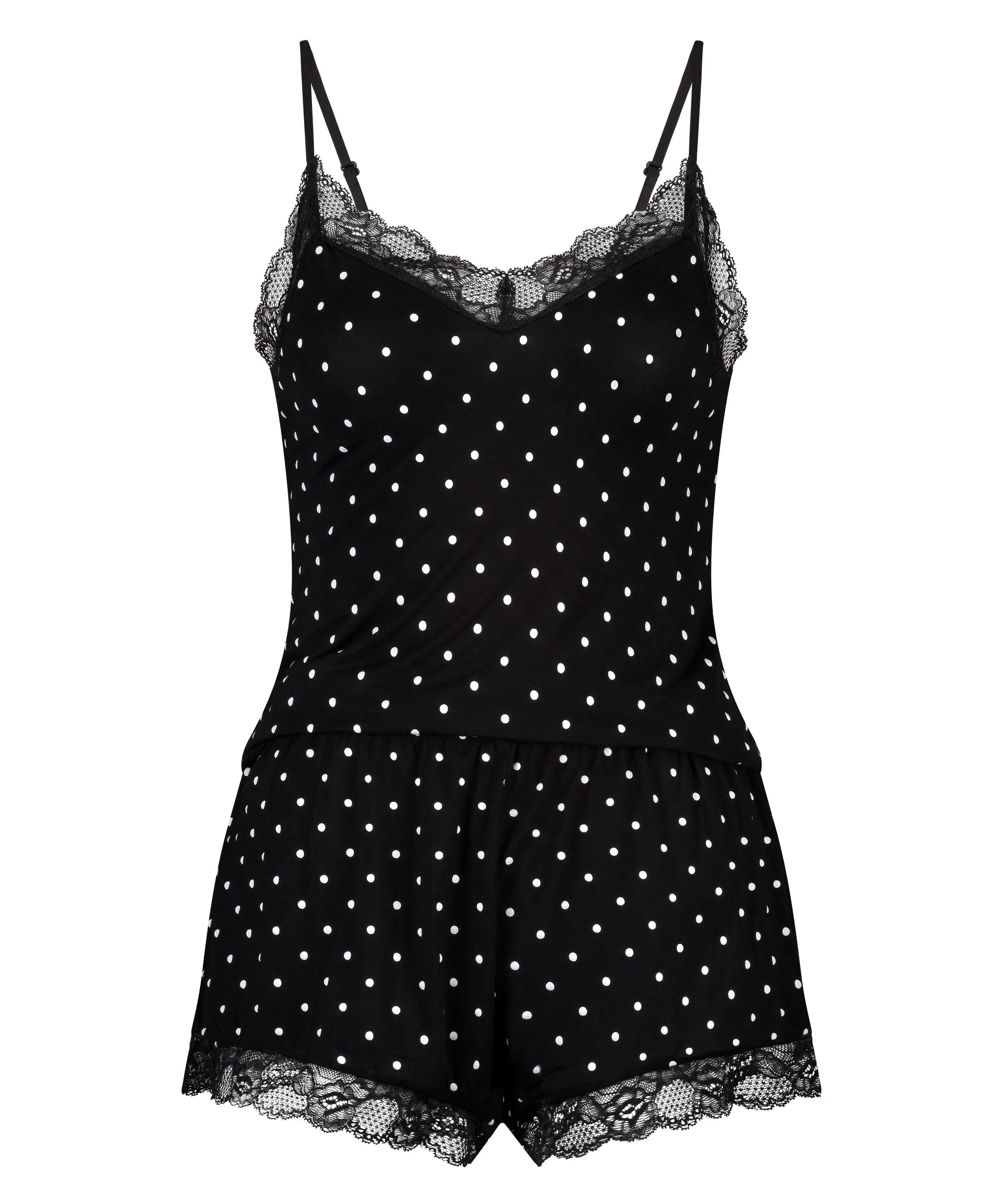 Hunkemoller Black Women Cami Short Pyjama Set SKU: 301486_Black Image 04