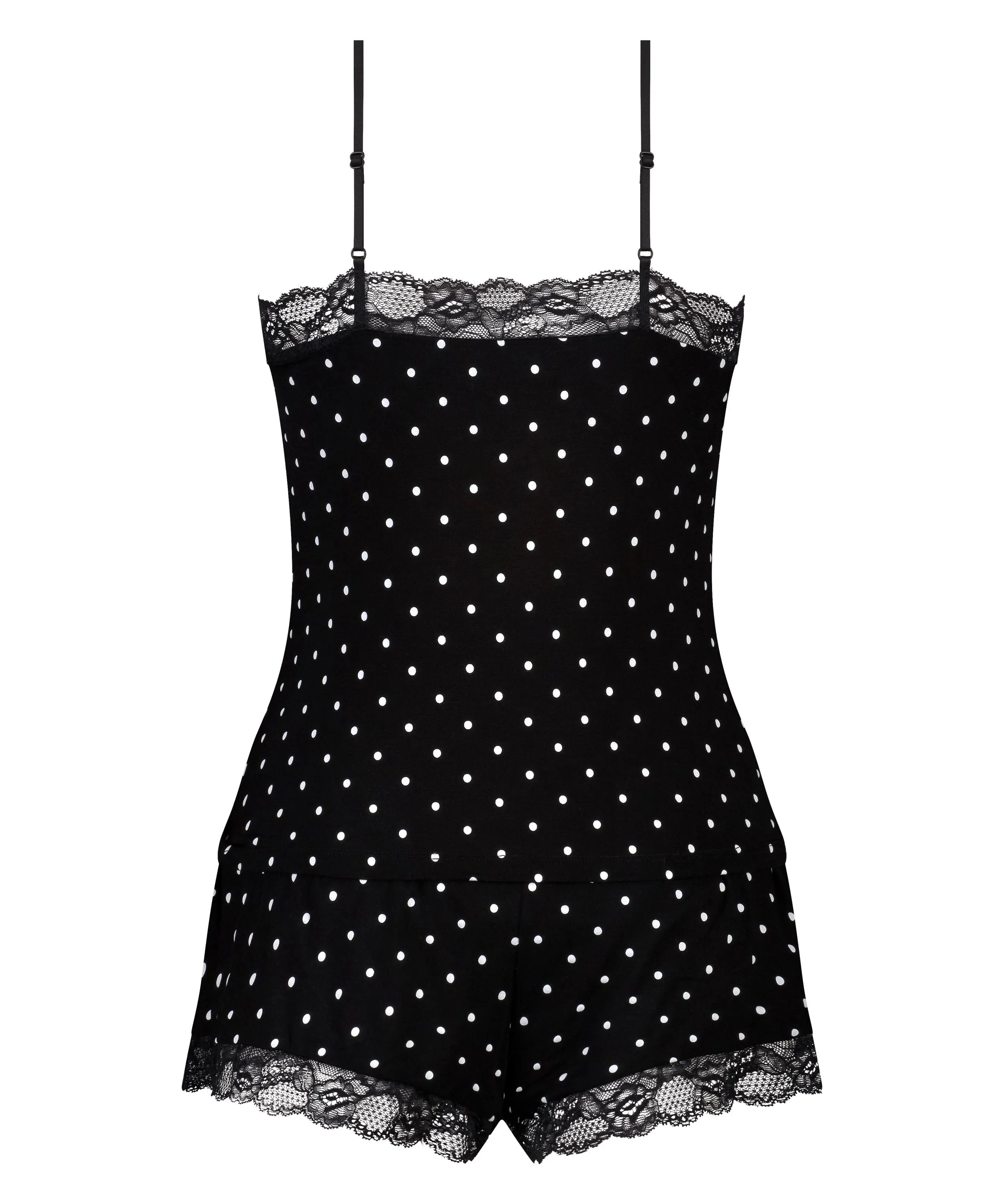 Hunkemoller Black Women Cami Short Pyjama Set SKU: 301486_Black Image 05