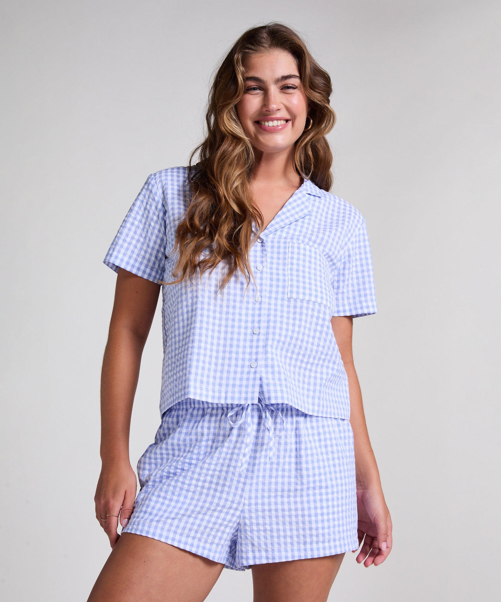 Hunkemoller_Seersucker Short_301515_Hkm Blue_01