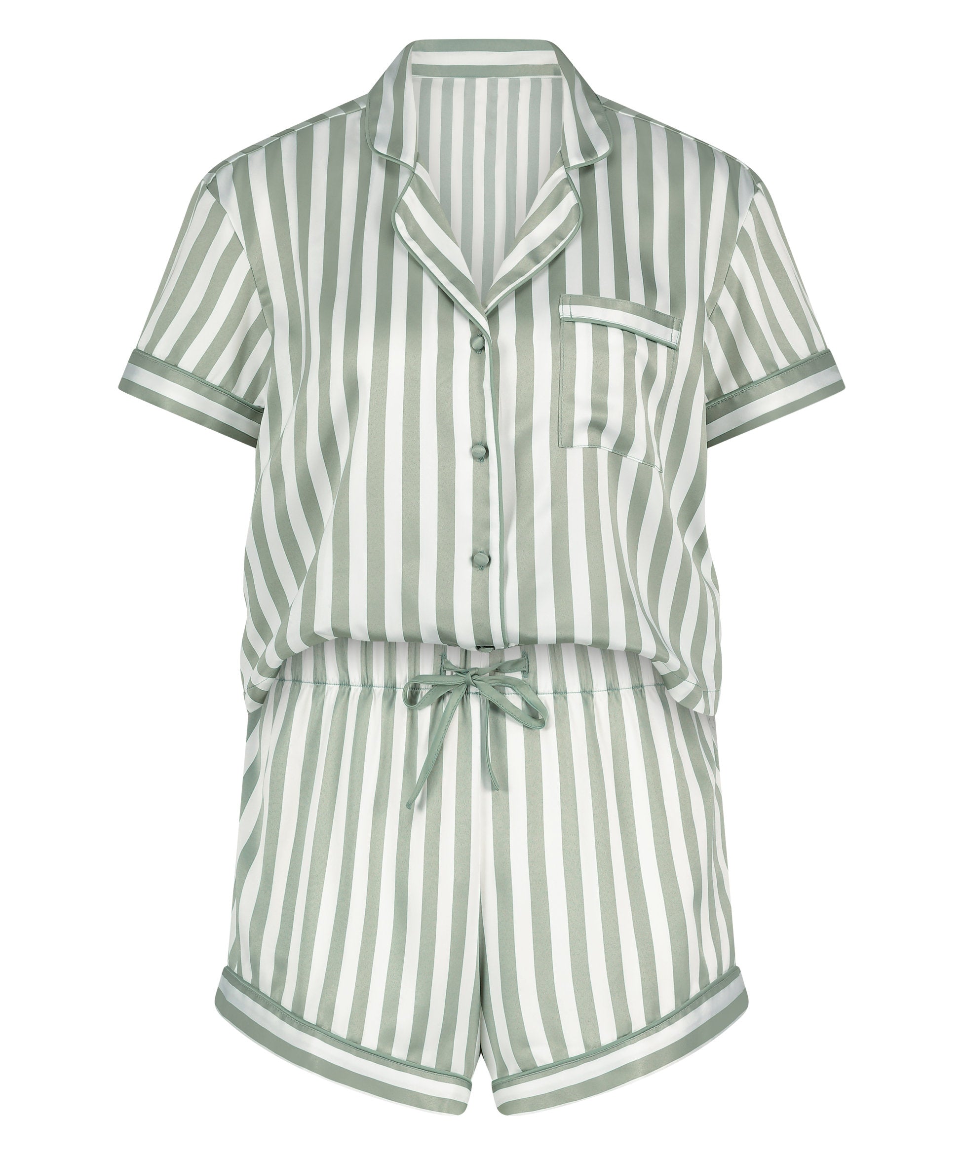 Hunkemoller_Short Satin Stripe Pj - Green_301650_Iceberg Green_04