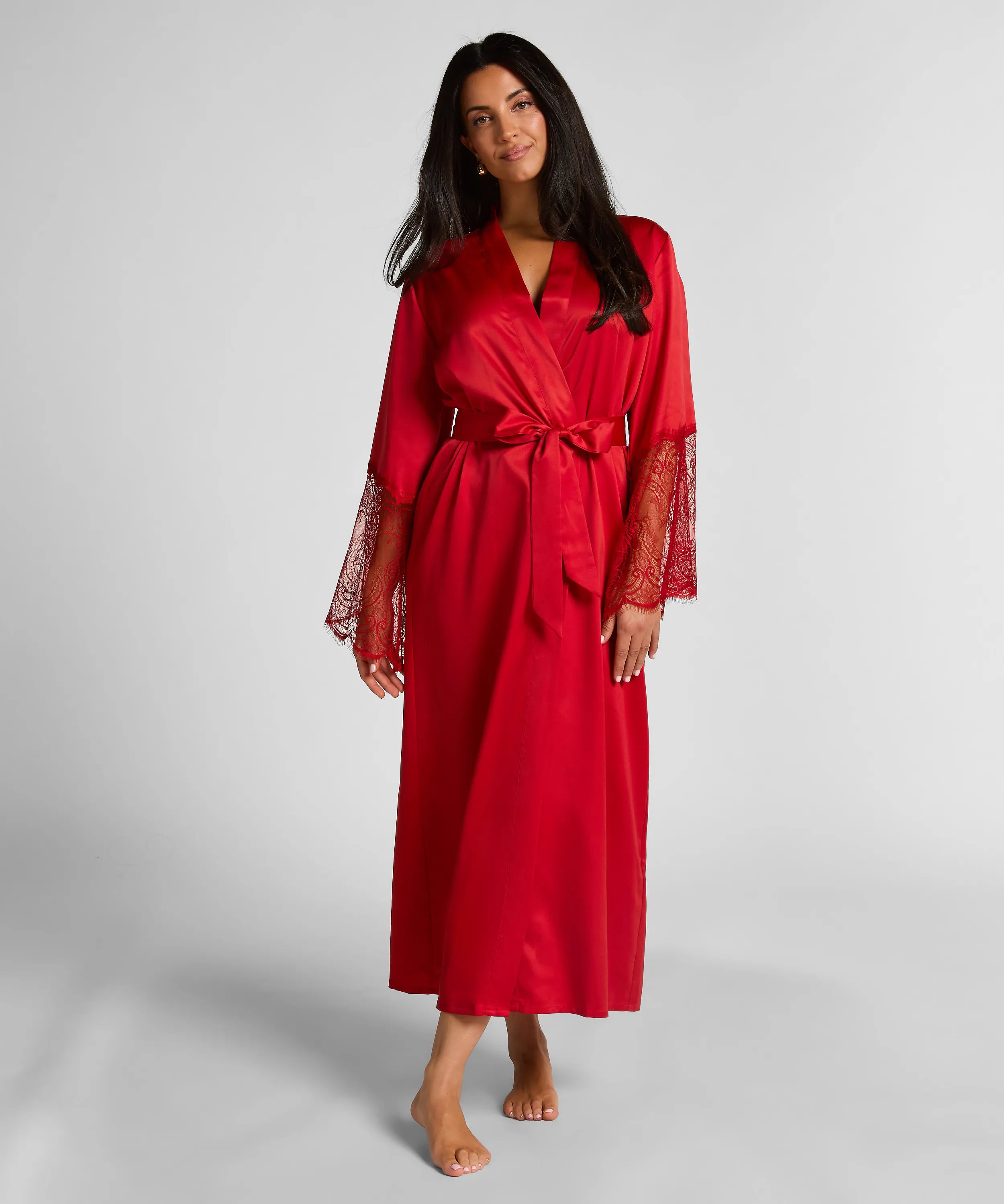 Hunkemoller_Red_Kimono Long Satin Lace_302694_Chili Pepper_01