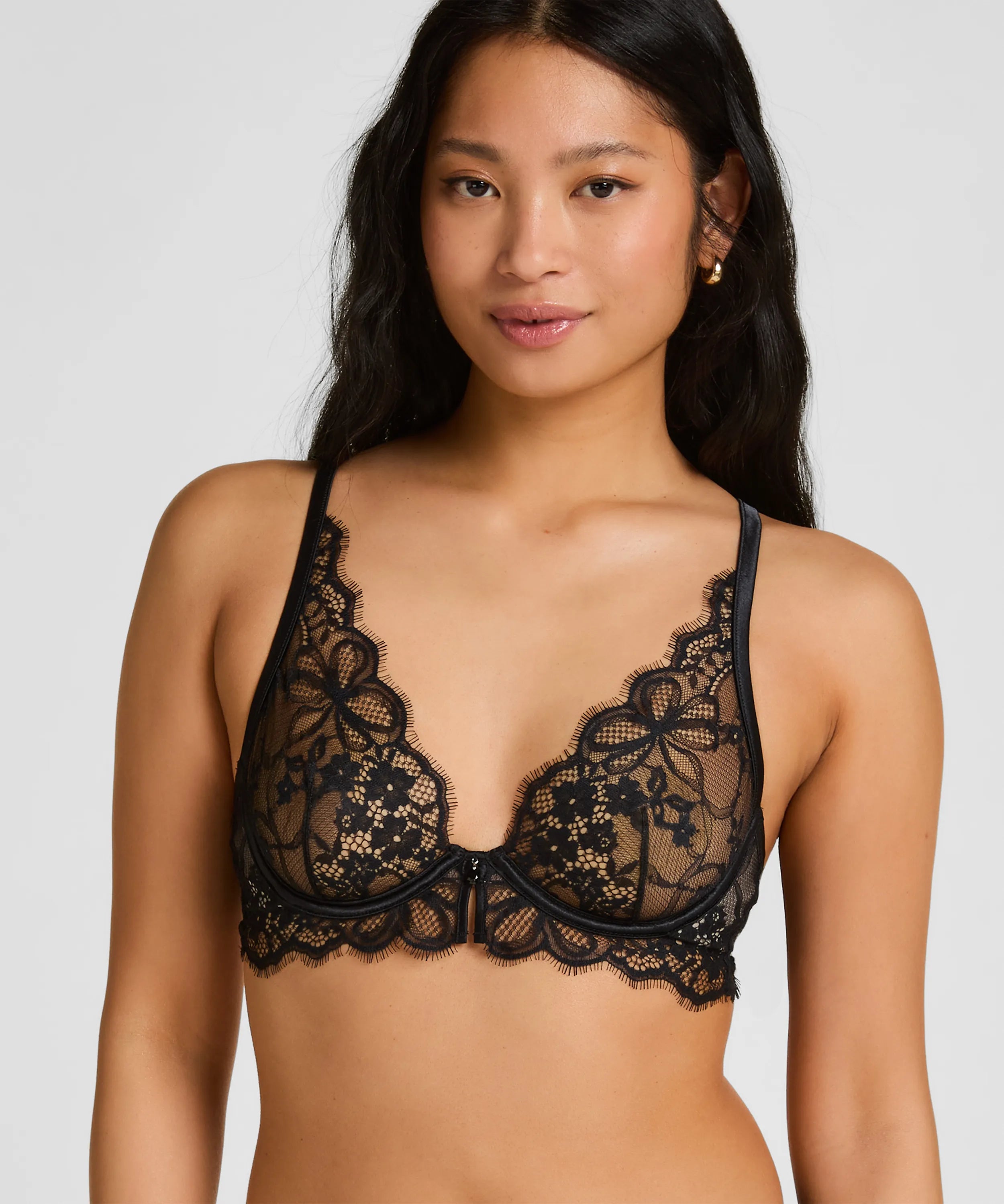 Hunkemoller Caviar Women Prina Non-Padded Underwired Bra in Different Cup Sizes SKU: 303980_Caviar Image 01