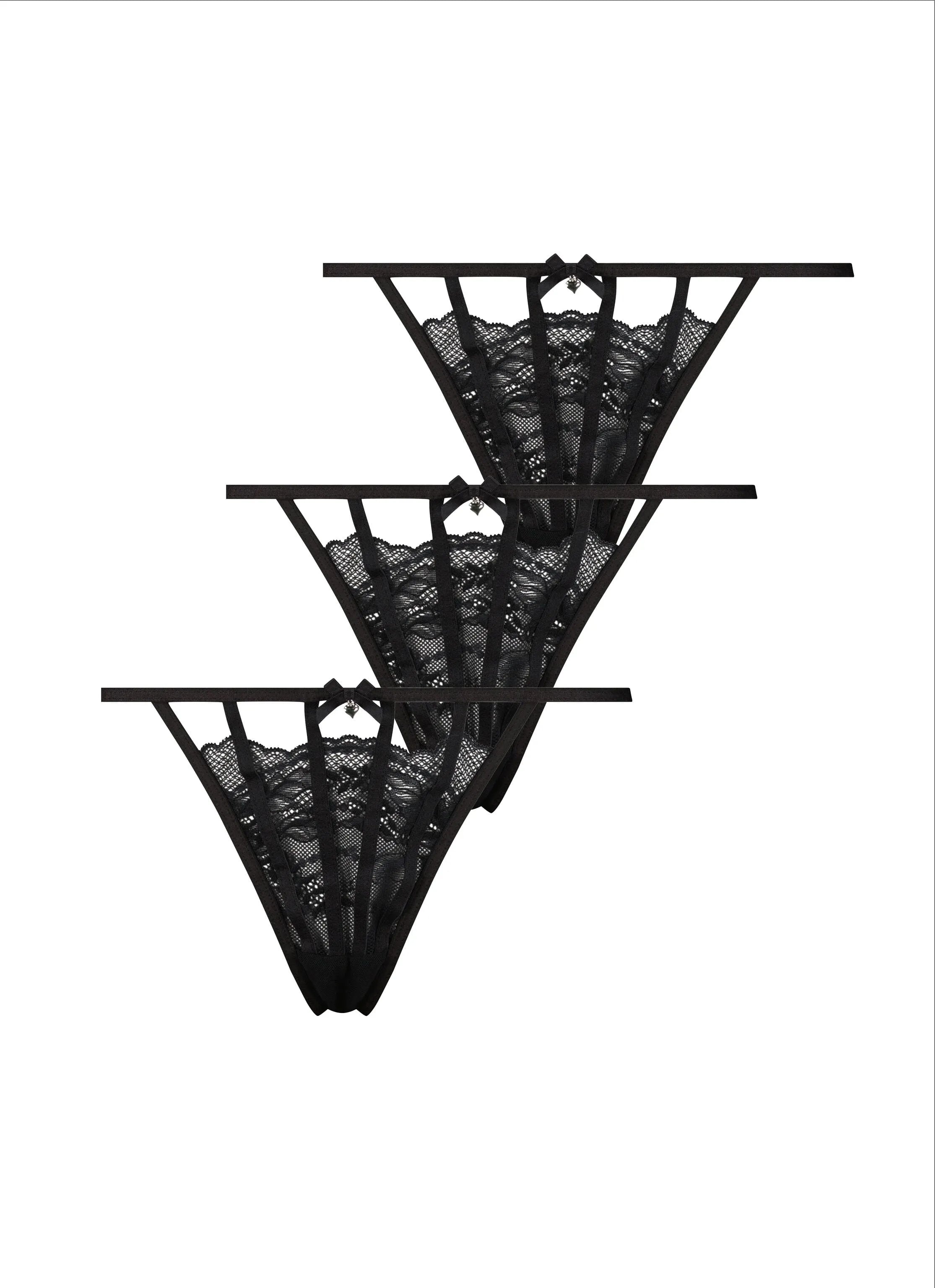 Hunkemoller Black Women 3-Pack Maxime Thong SKU: 304021_Black Image 04