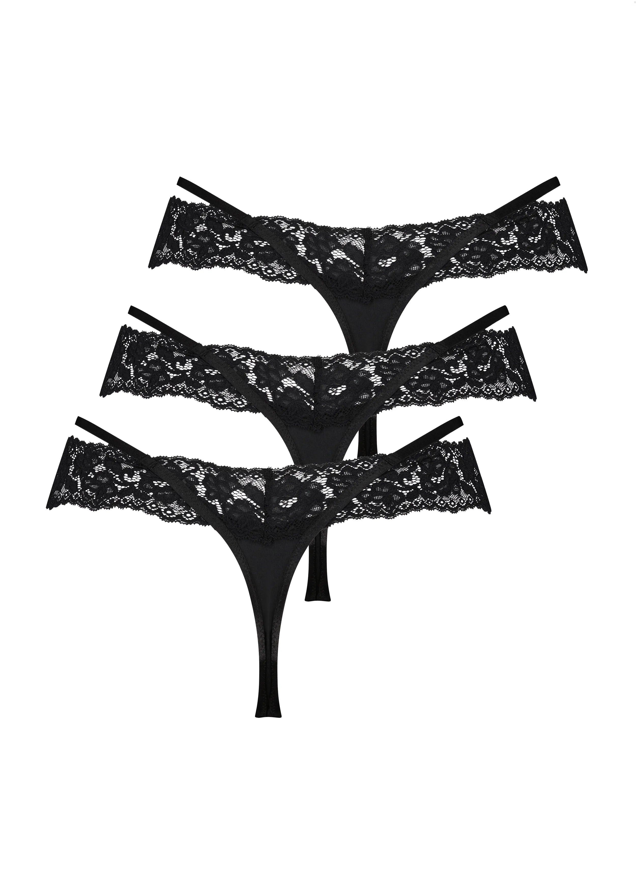Hunkemoller Black Women Elliena 3-Pack Thong SKU: 304025_Black Image 05