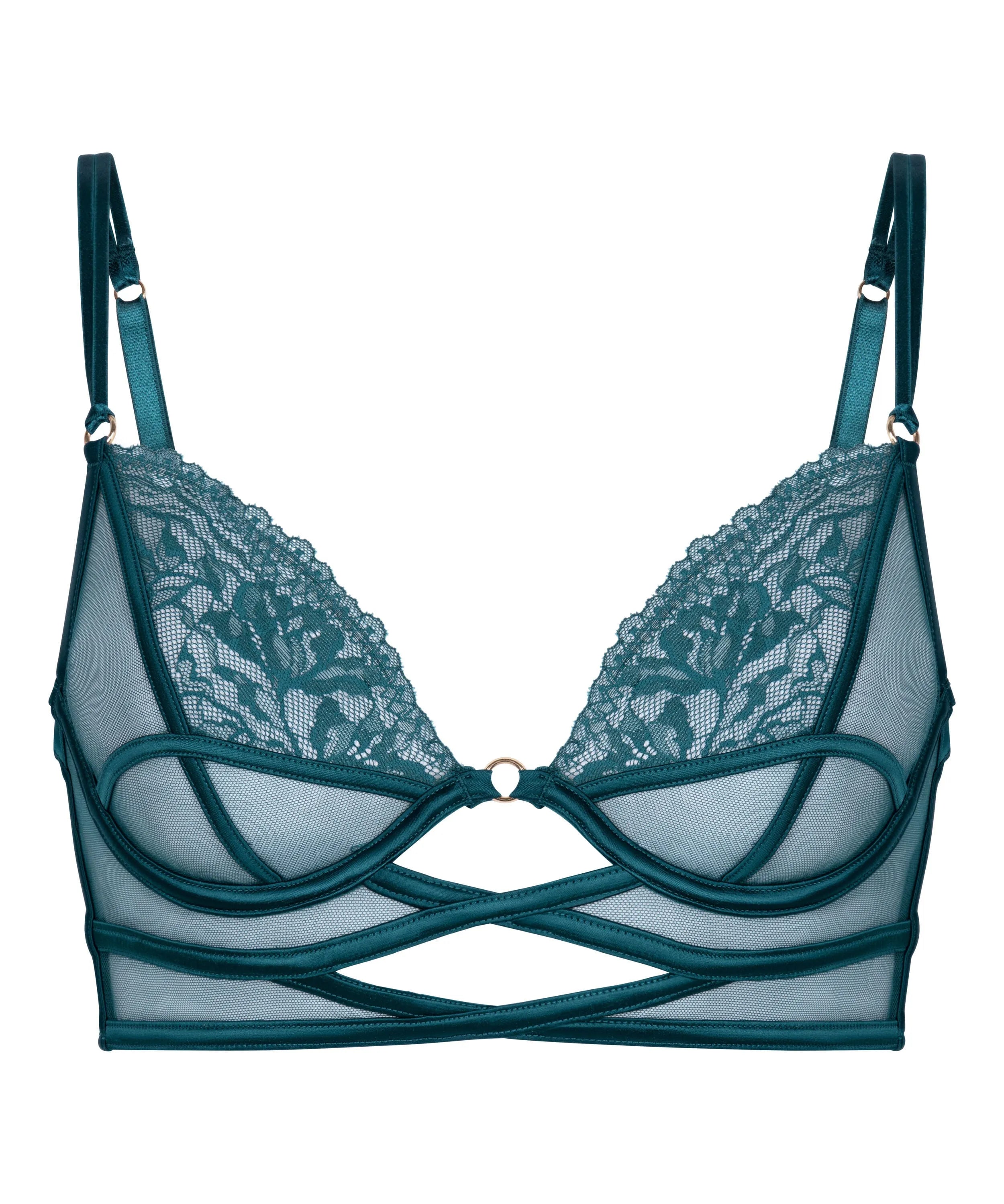 Hunkemoller Blue Women Amel Non-Padded Underwired Longline Bra SKU: 304130_Blue Image 05