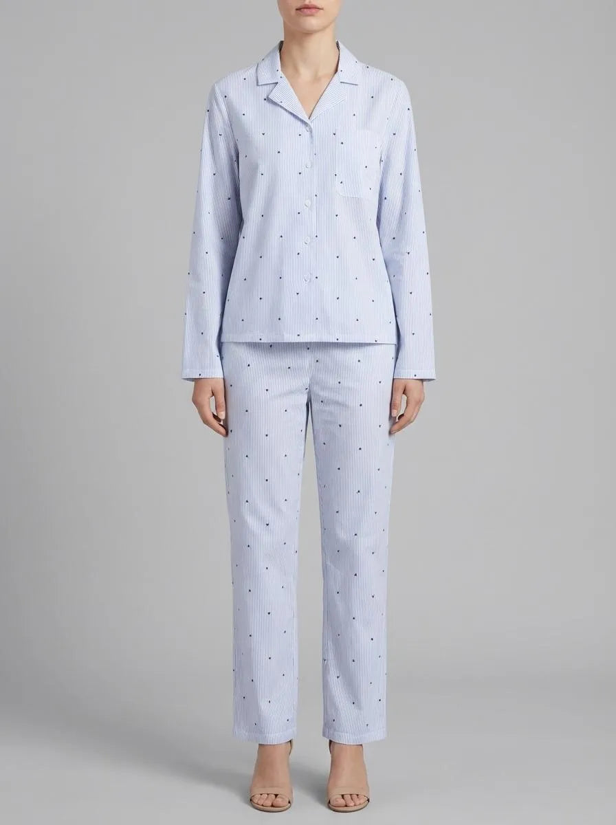 Hunkemoller Cornflower Blue Women Jacket Cotton Stripe Heart SKU: 304584_Cornflower Blue Image 00