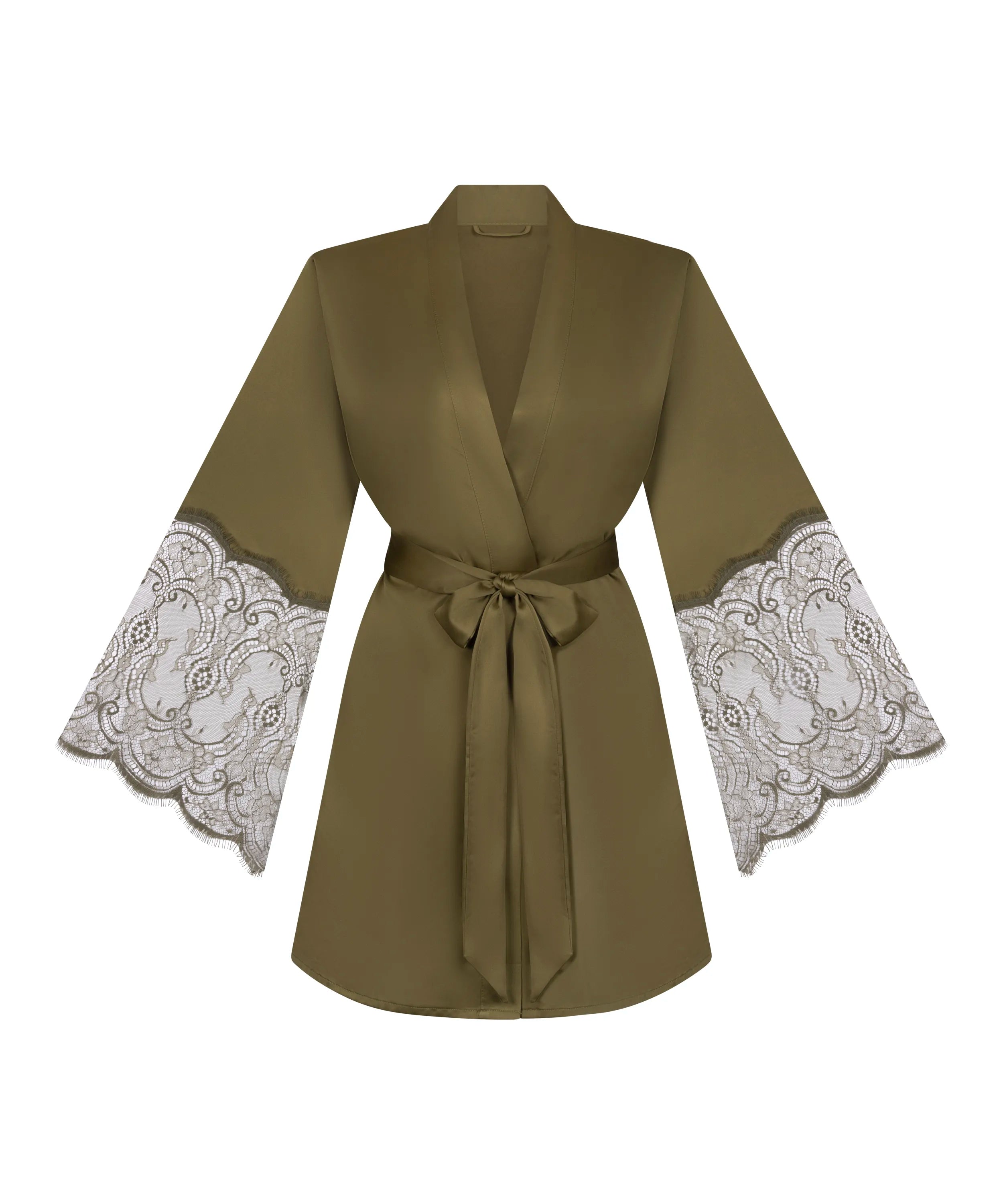 Hunkemoller Olive Drab Women Satin Kimono SKU: 304601_Olive Drab Image 04