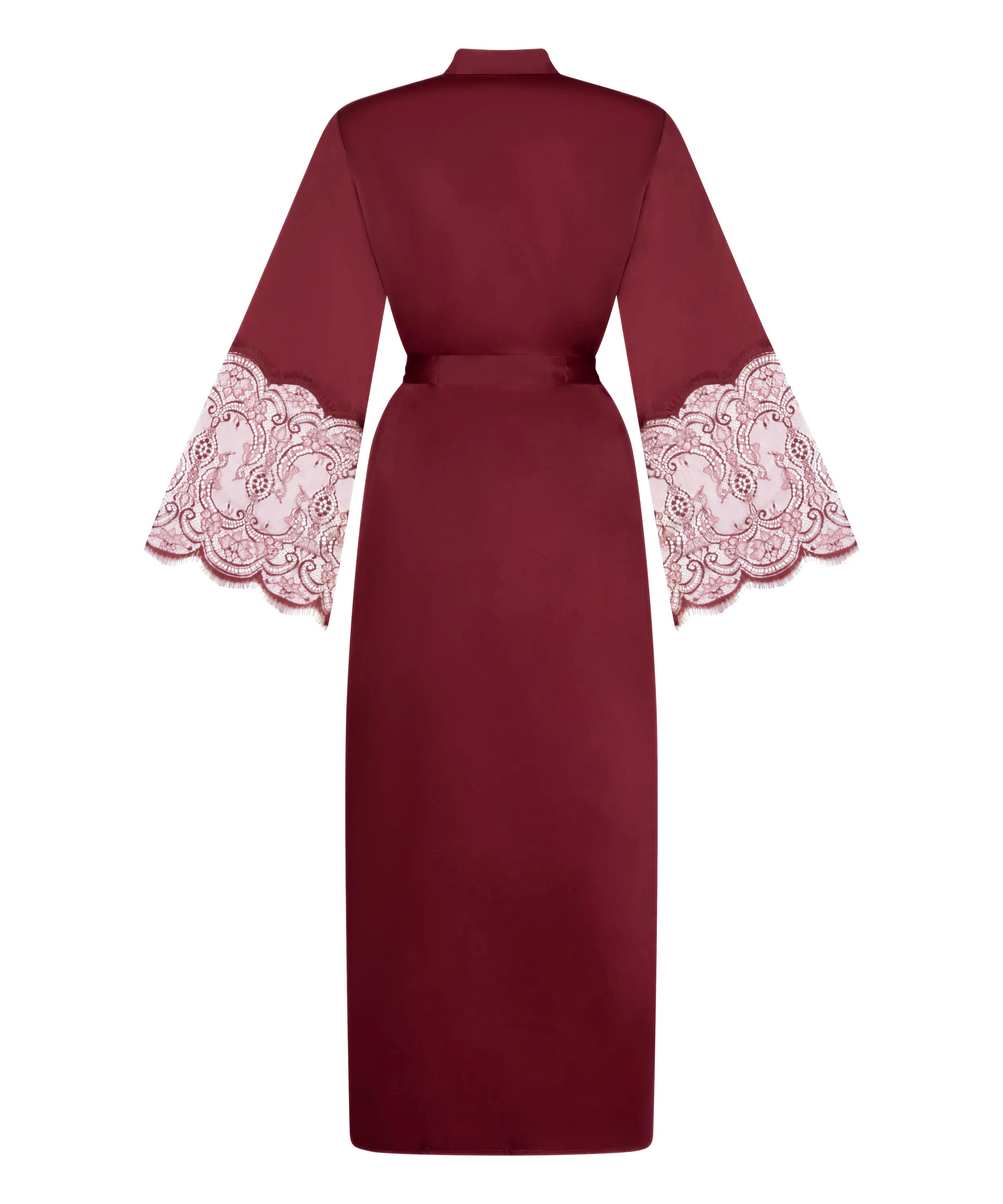 Hunkemoller Cabernet Women Kimono Long Satin Lace SKU: 304606_Cabernet Image 05