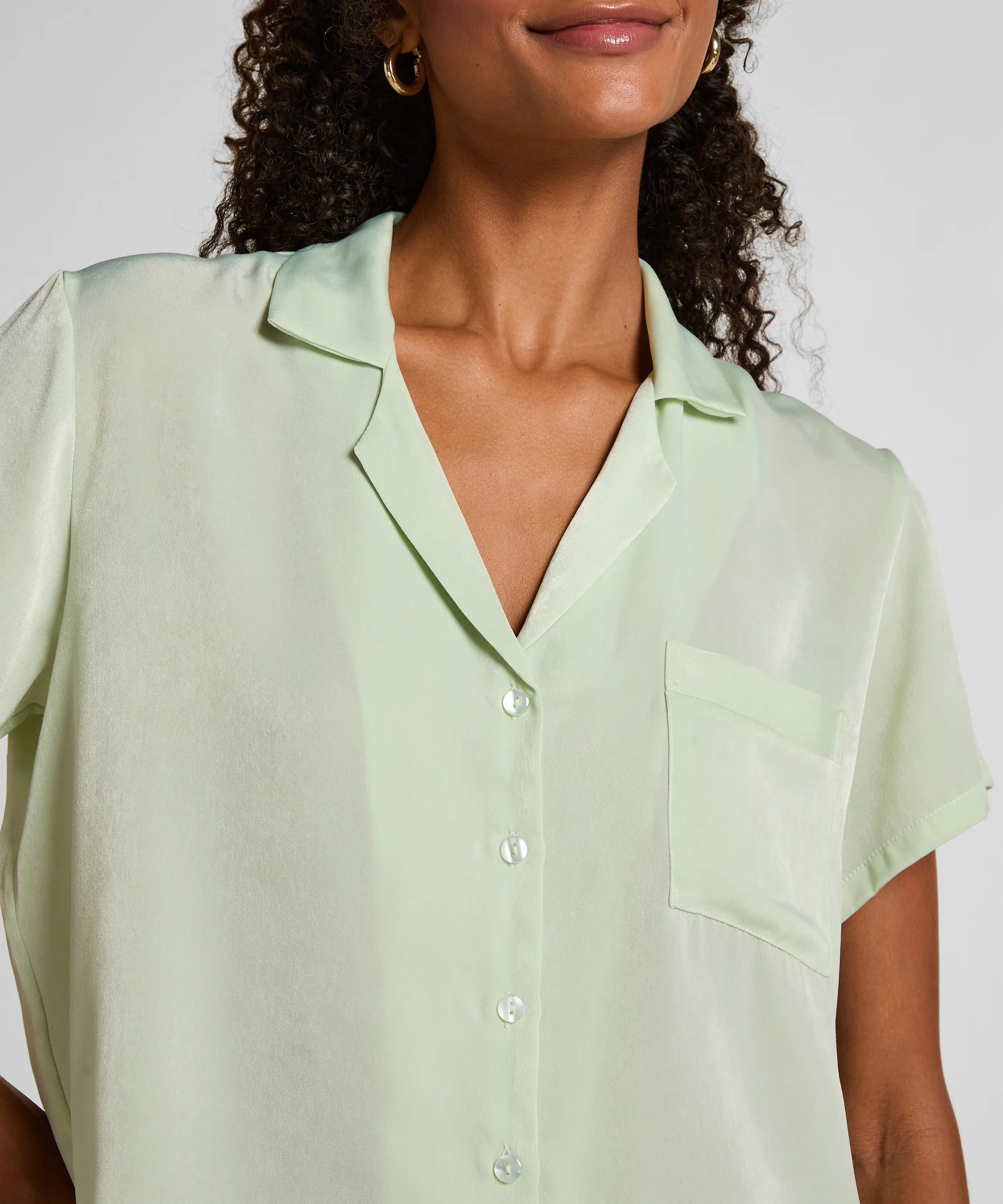 Hunkemoller Sea Foam Women Satin Short-Sleeved Jacket SKU: 304607_Sea Foam Image 02