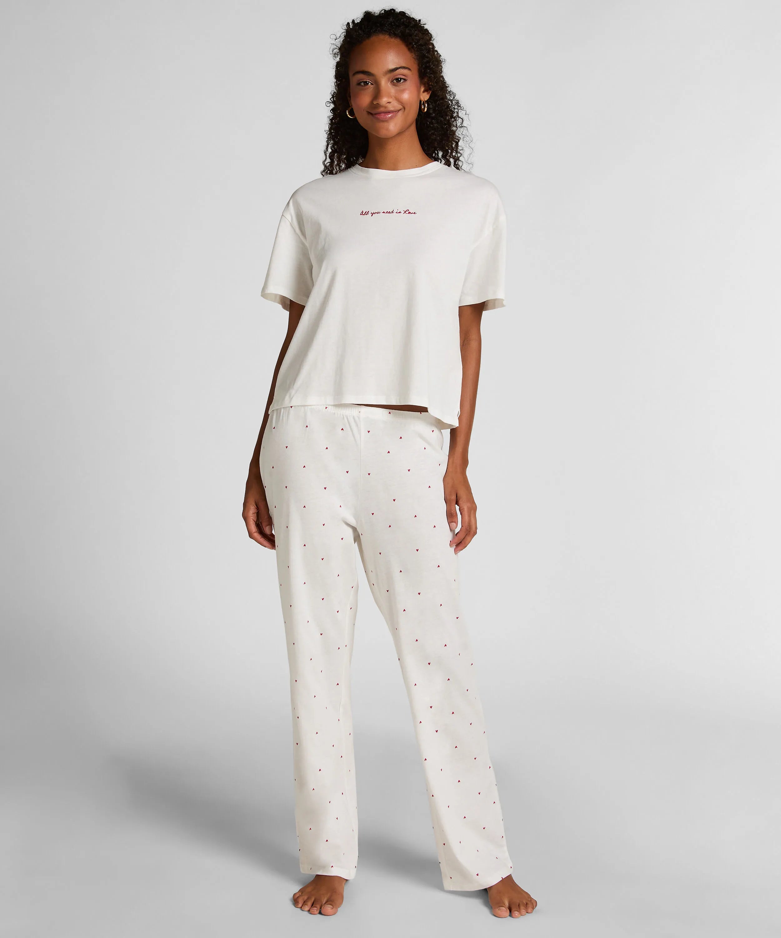 Hunkemoller White Women Pyjama Set Cotton Print SKU: 304650_White Image 01