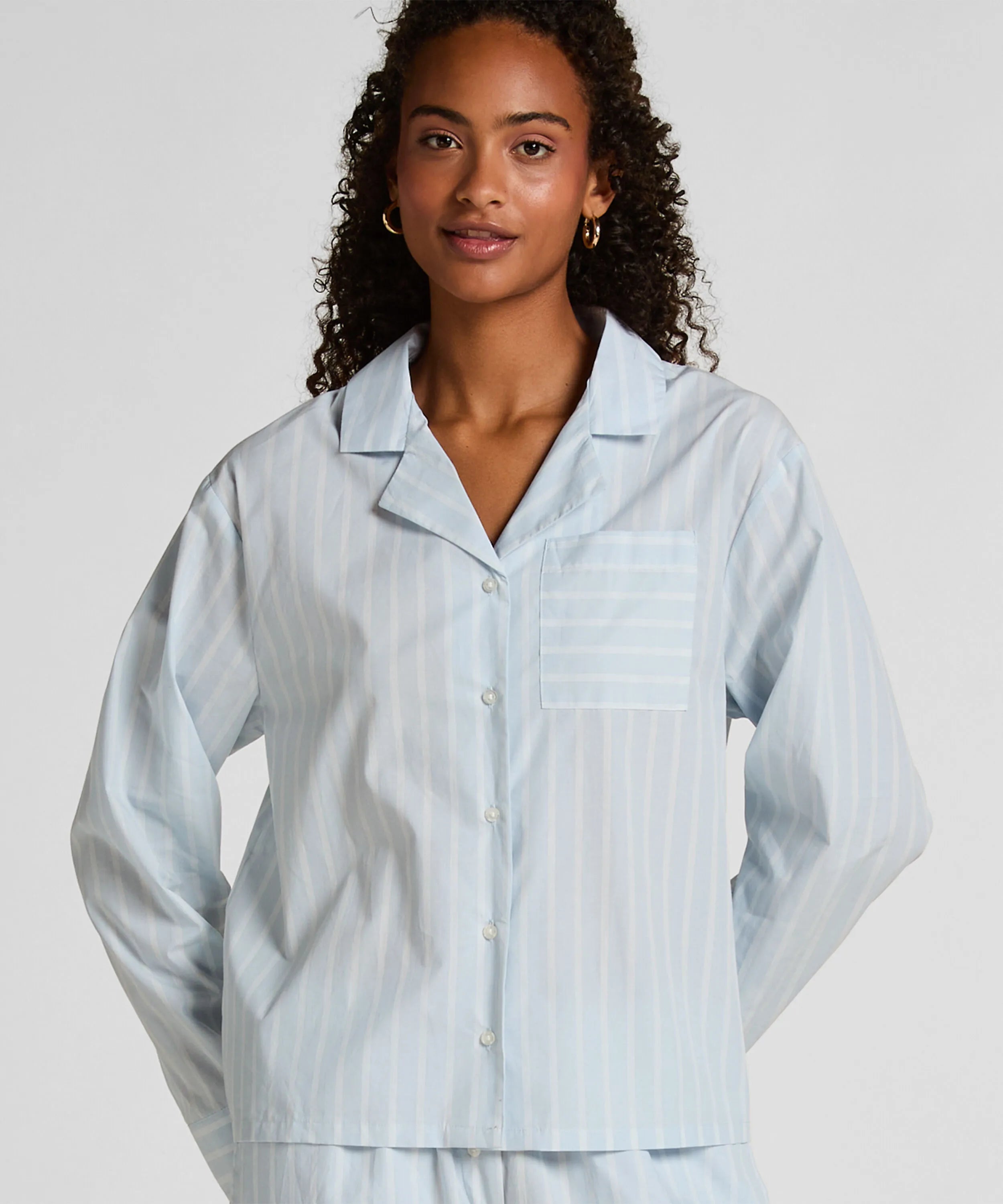 Hunkemoller Blue Women Stripe Cotton Woven Jacket SKU: 304652_Blue Image 01
