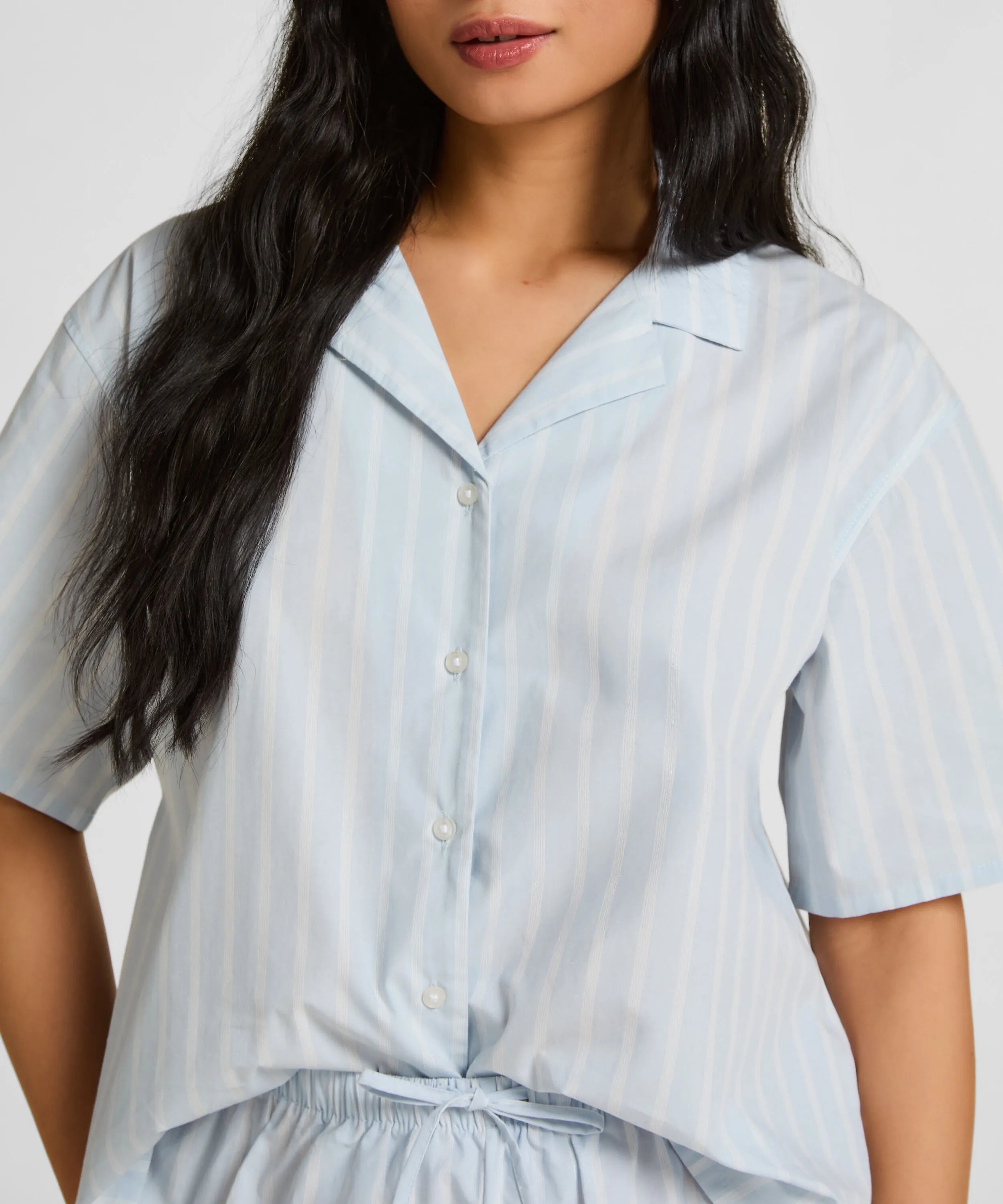 Hunkemoller Blue Women Striped Jacket Cotton SKU: 304657_Blue Image 02