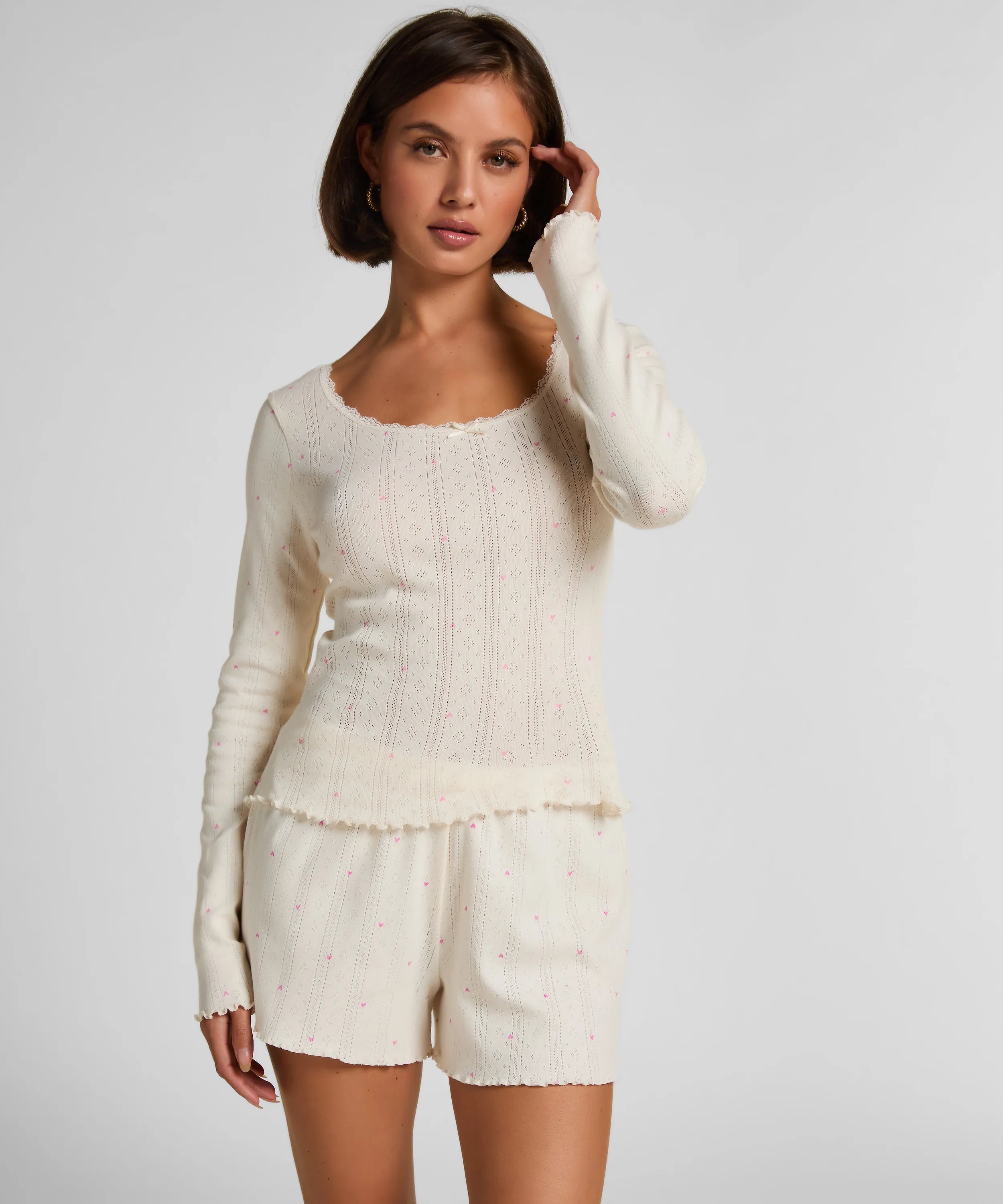 Hunkemoller Gardenia Women Pointelle Pyjama Top SKU: 304672_Gardenia Image 03