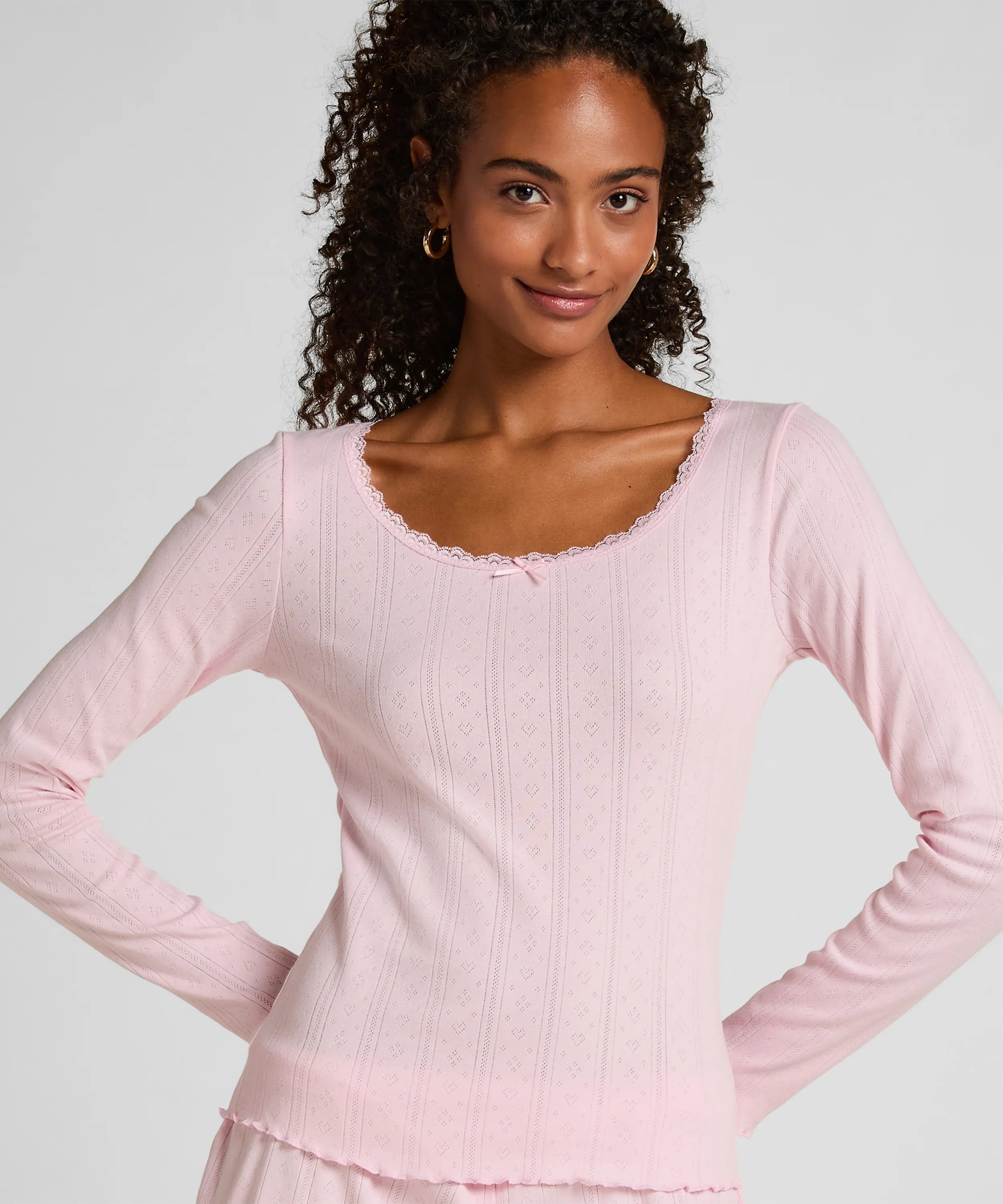 Hunkemoller Pink Women Pointelle Pyjama Top SKU: 304673_Pink Image 01