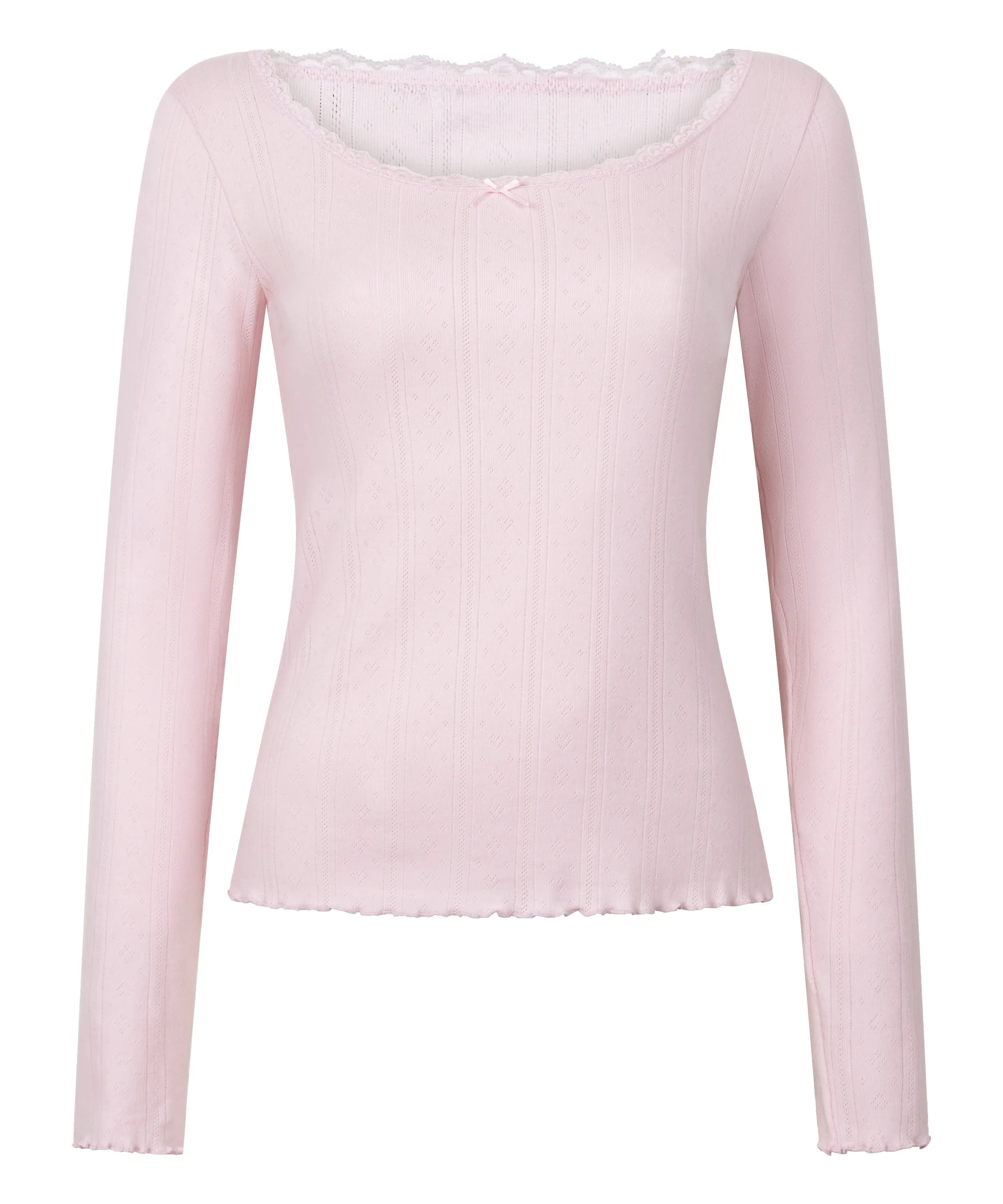 Hunkemoller Pink Women Pointelle Pyjama Top SKU: 304673_Pink Image 05