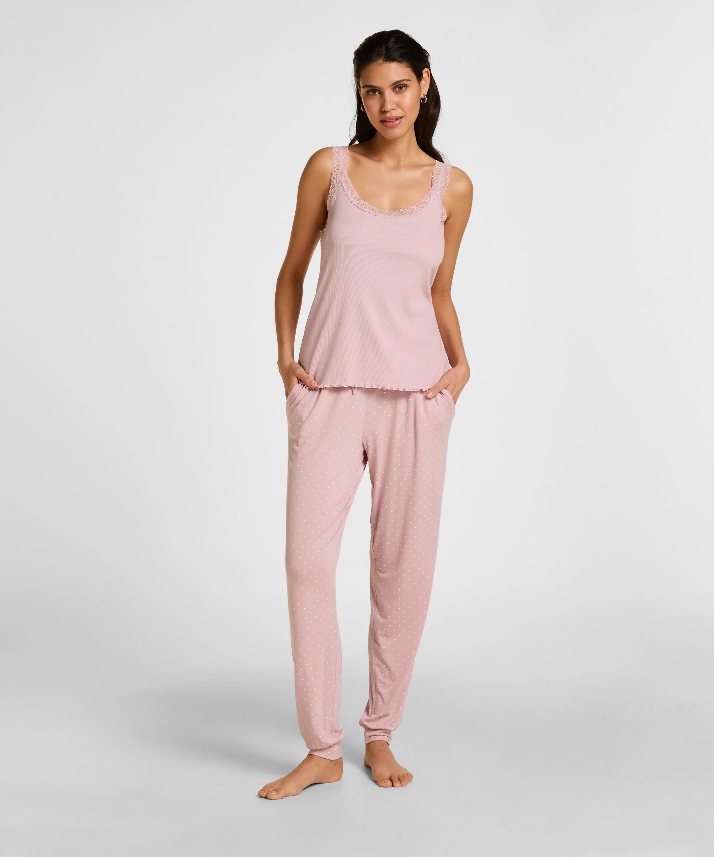 Hunkemoller Pink Women Singlet Rib Jersey Lace SKU: 304710_Pink Image 03
