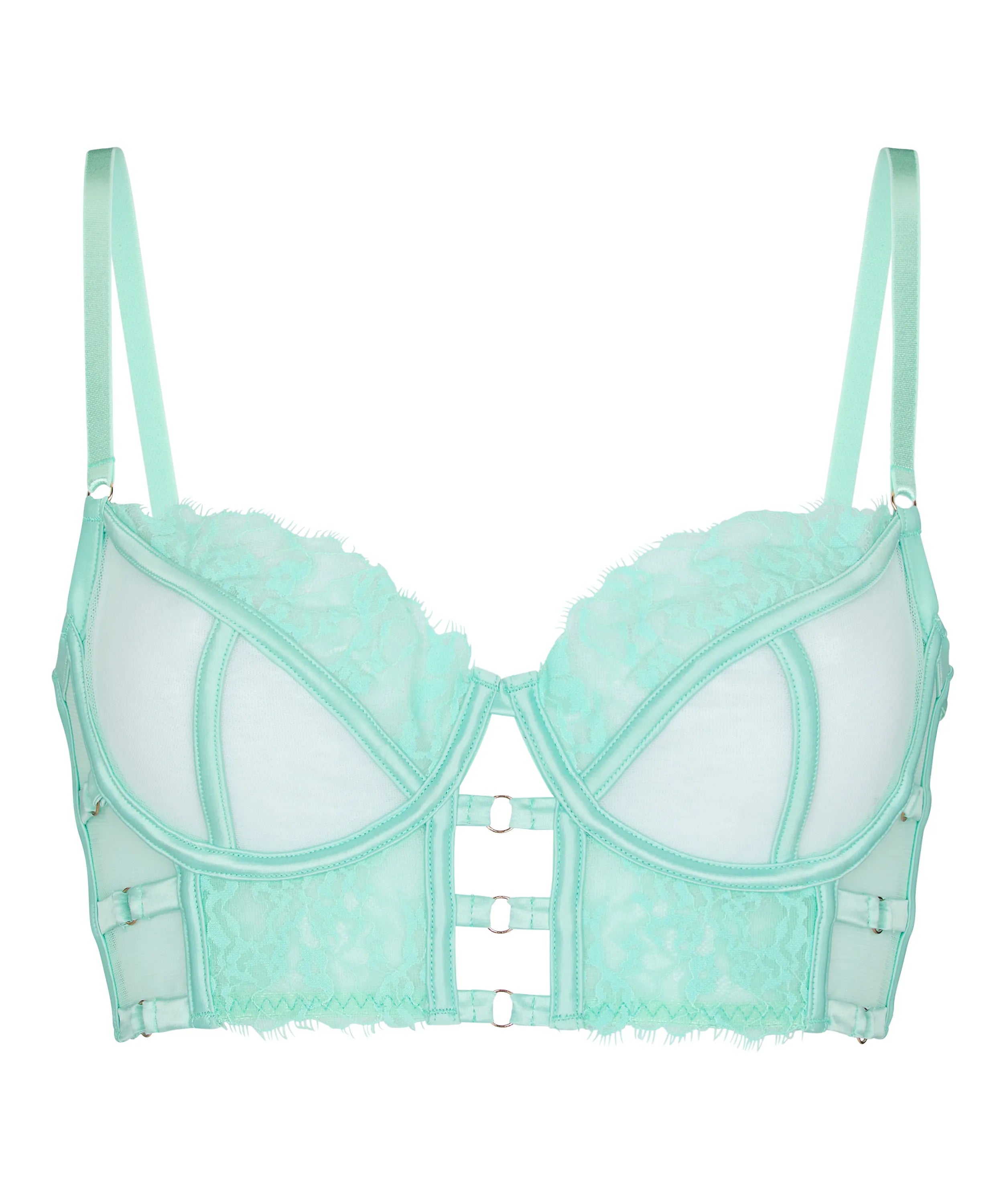 Hunkemoller Green Women Nienke Non-Padded Underwired Longline Bra SKU: 304825_Green Image 05