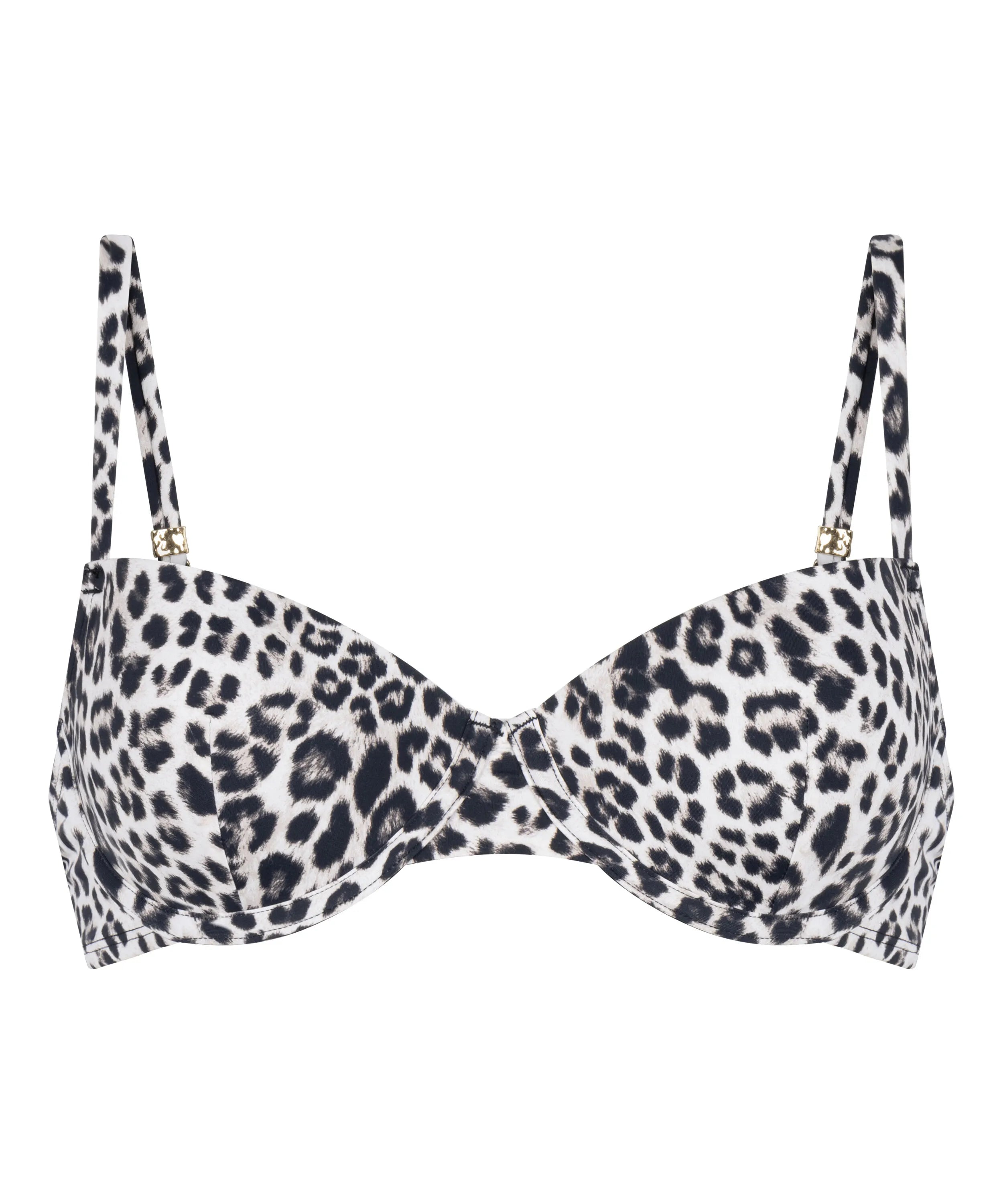 Hunkemoller Black Women Leopard Padded Underwired Bikini Top SKU: 305385_Black Image 05