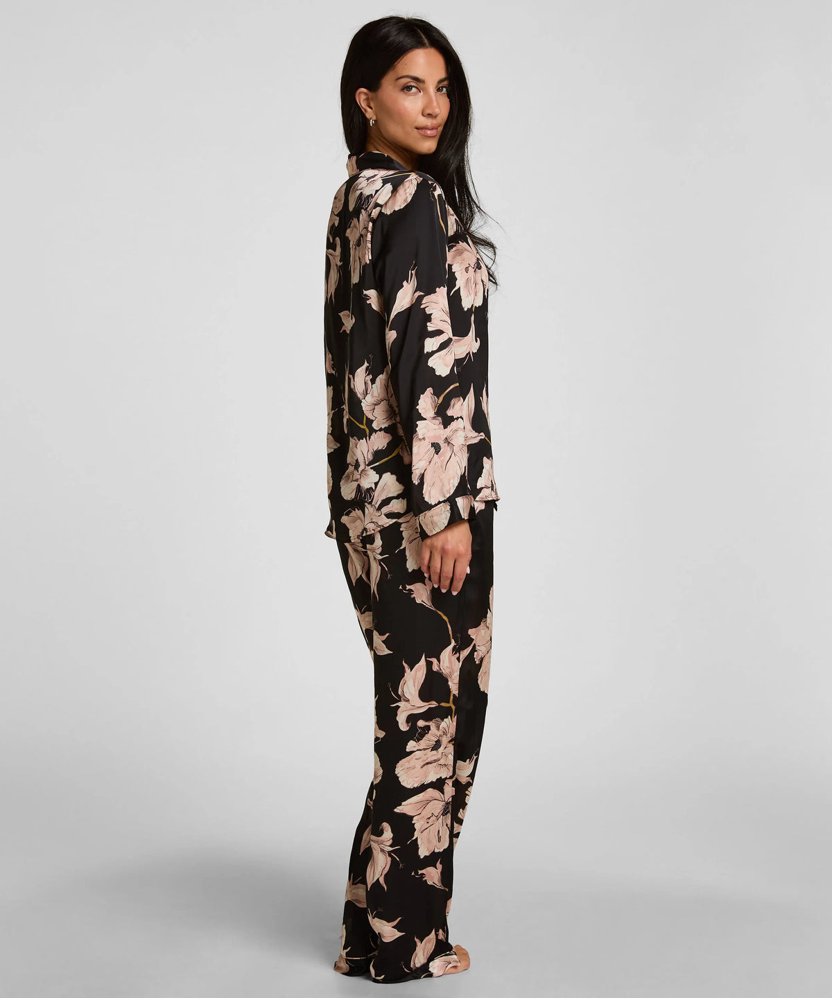 Hunkemoller Caviar Women Satin Jacket Flower SKU: 306184_Caviar Image 04