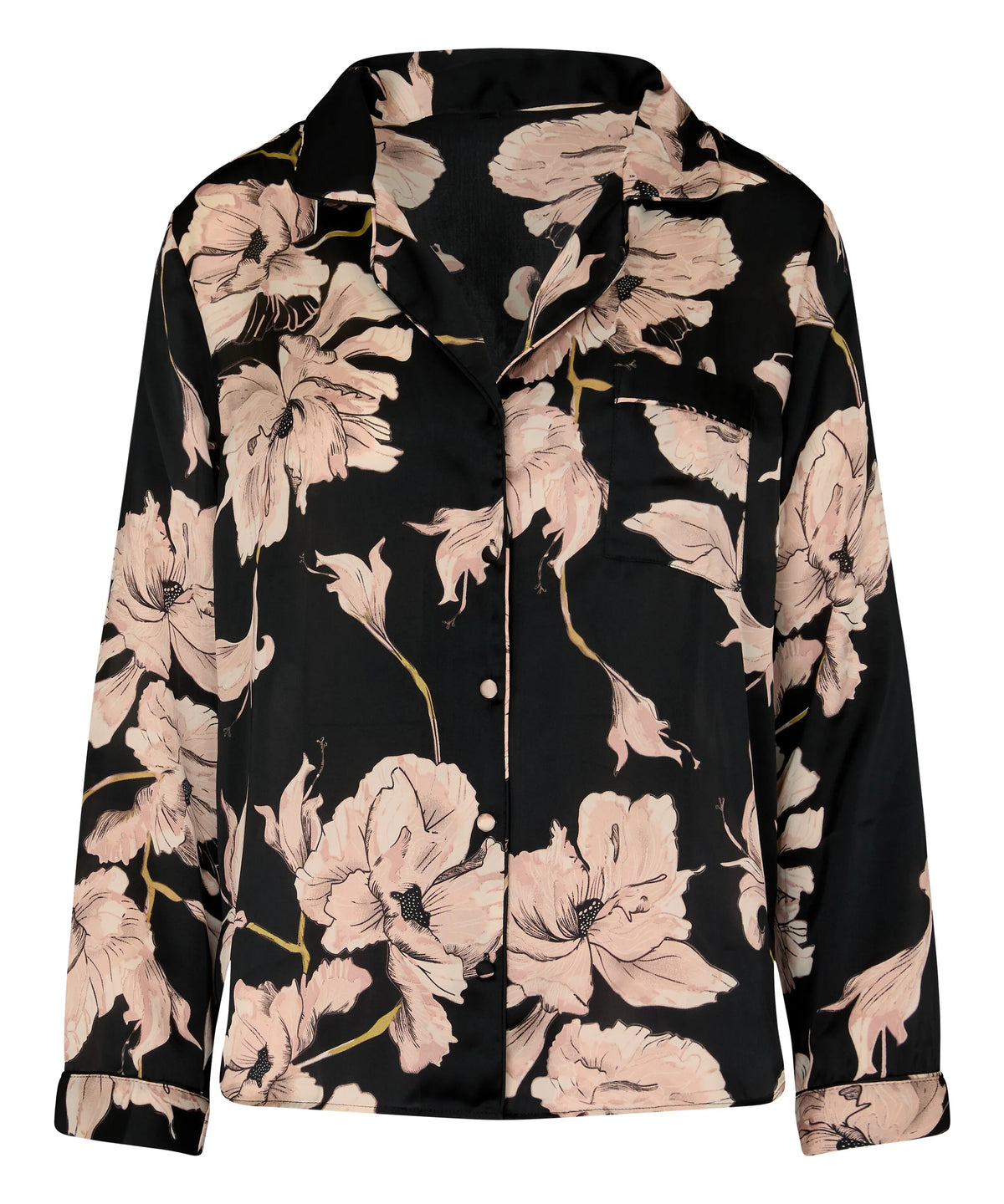 Hunkemoller Caviar Women Satin Jacket Flower SKU: 306184_Caviar Image 05