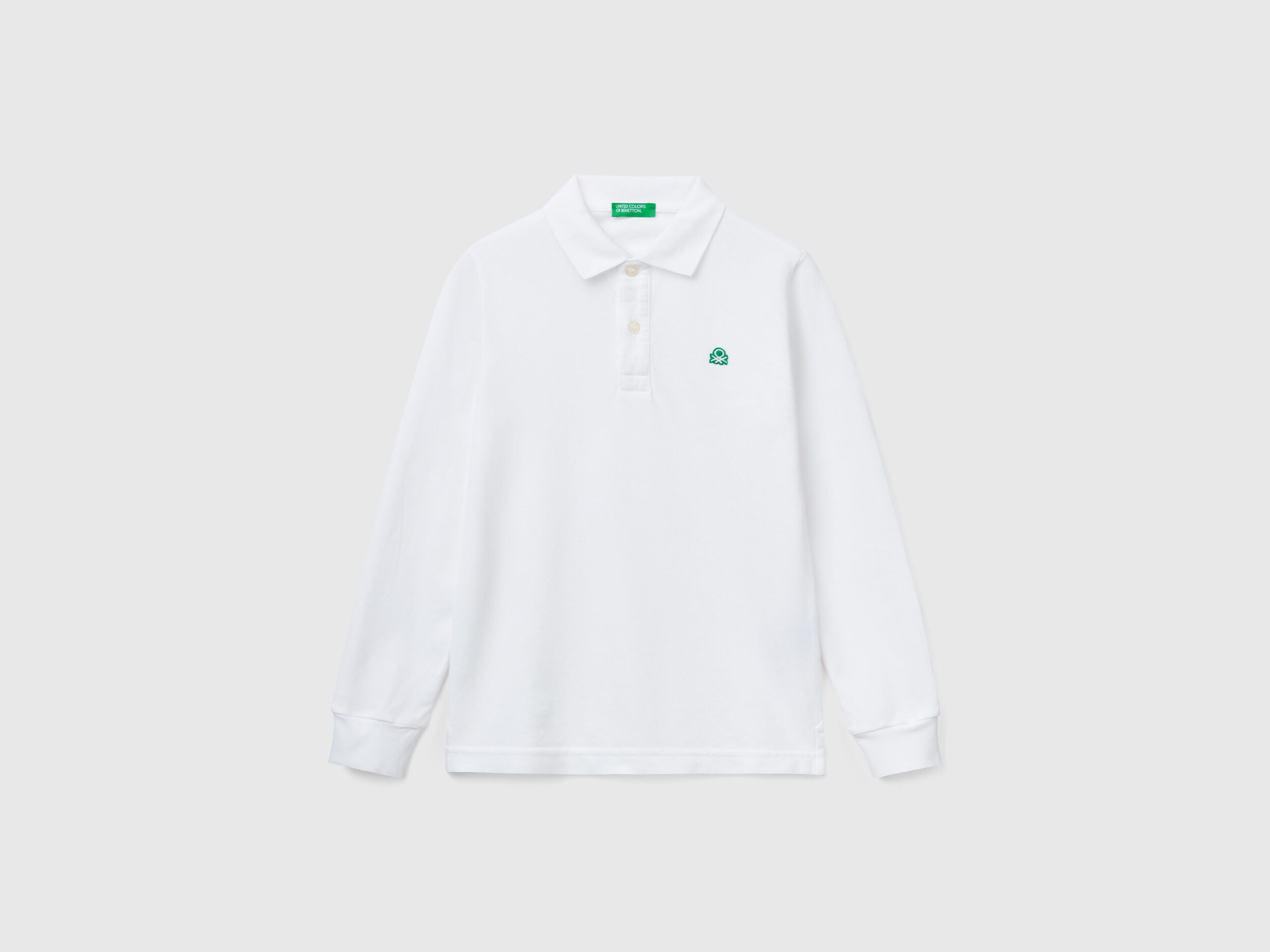 Benetton_White_Long Sleeve Polo in Cotton_3089C300Z_101_01