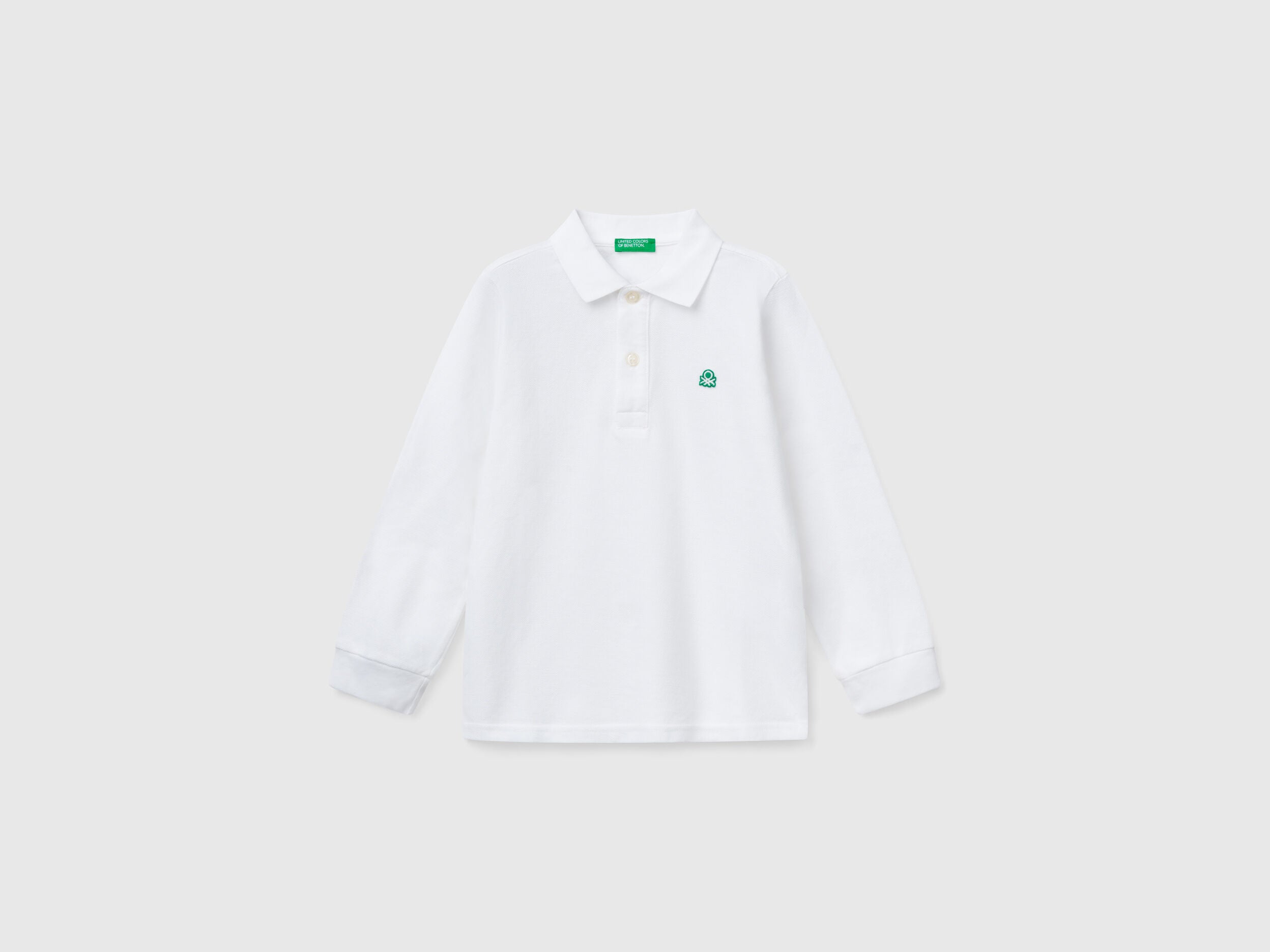 Benetton_White_Long Sleeve Polo in Cotton_3089G3009_101_01