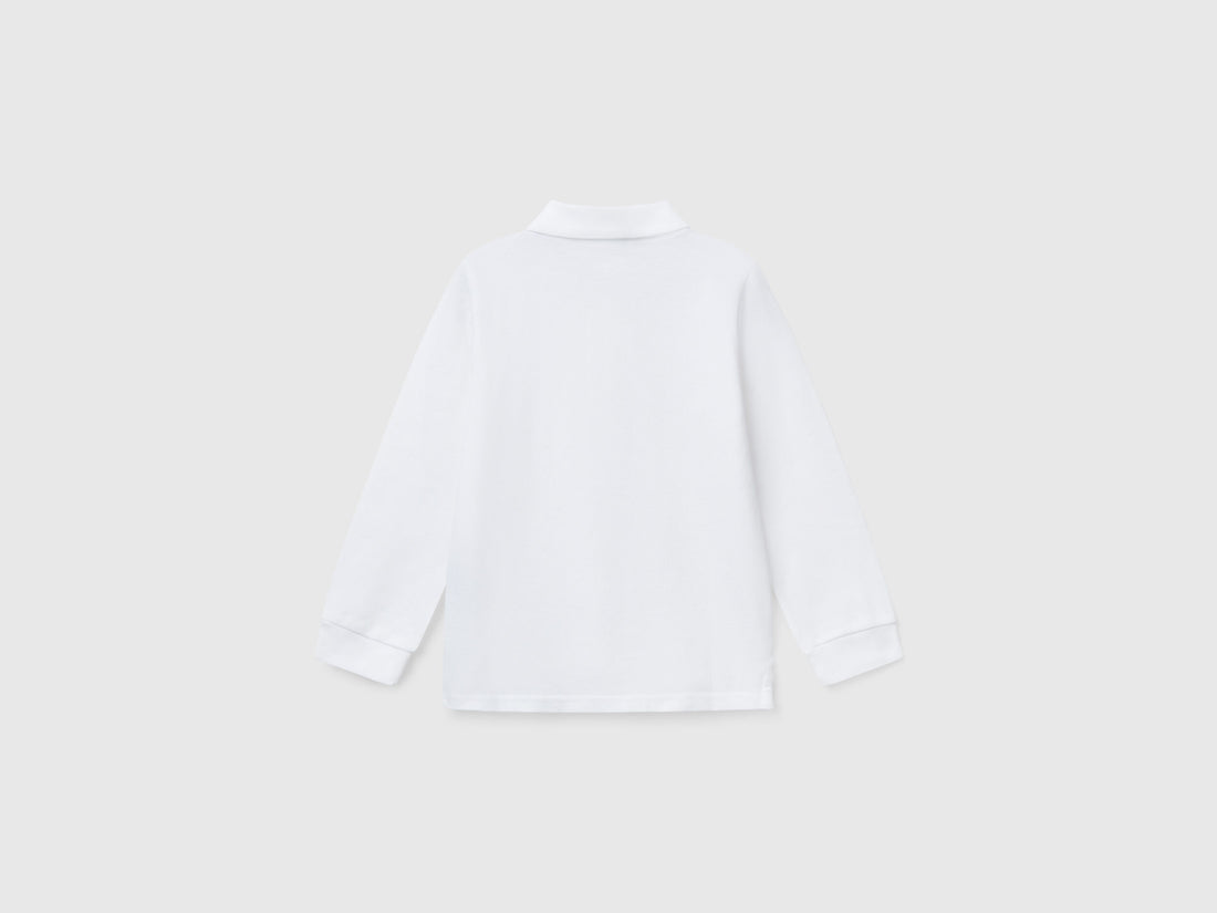 Benetton_White_Long Sleeve Polo in Cotton_3089G3009_101_02