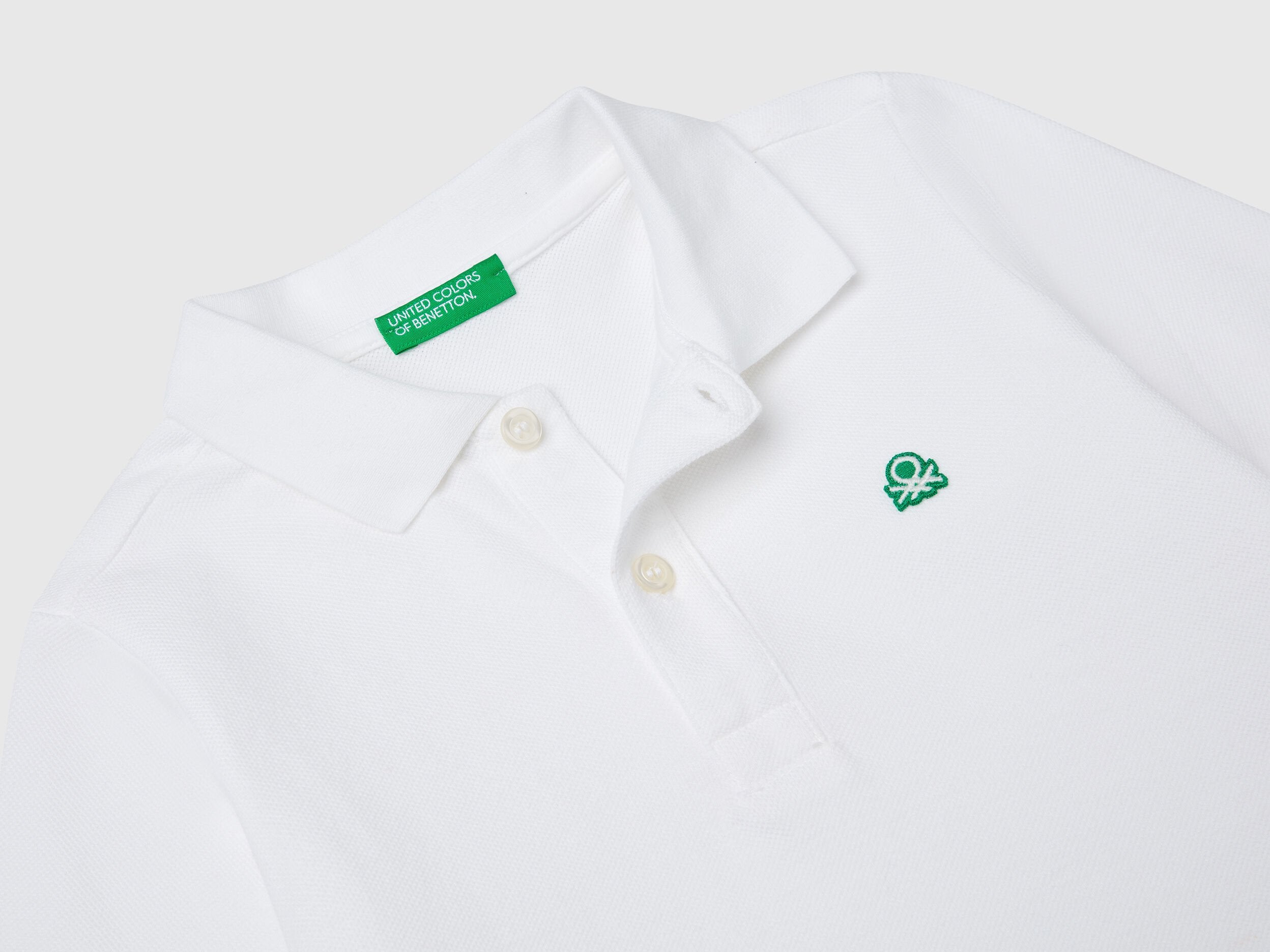 Benetton_White_Long Sleeve Polo in Cotton_3089G3009_101_03