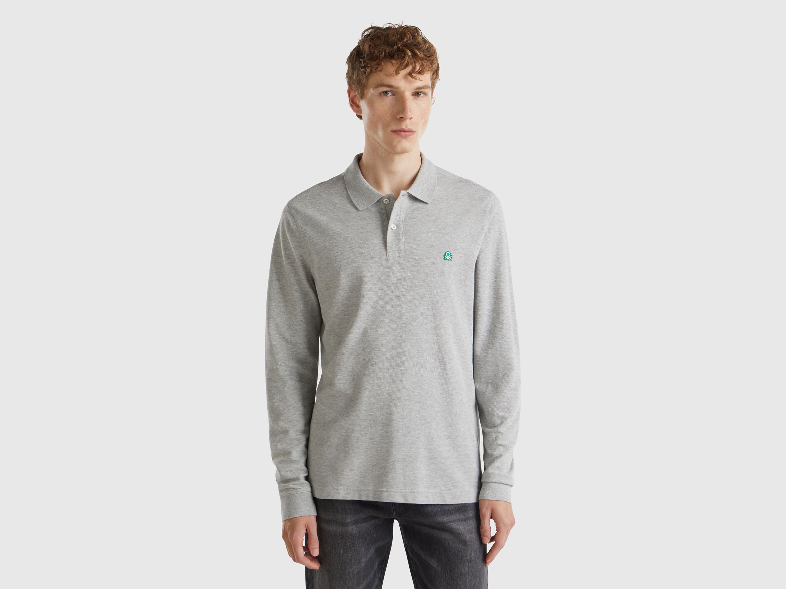 Benetton_Light Gray_Long Sleeve Cotton Polo_3089J3204_501_01