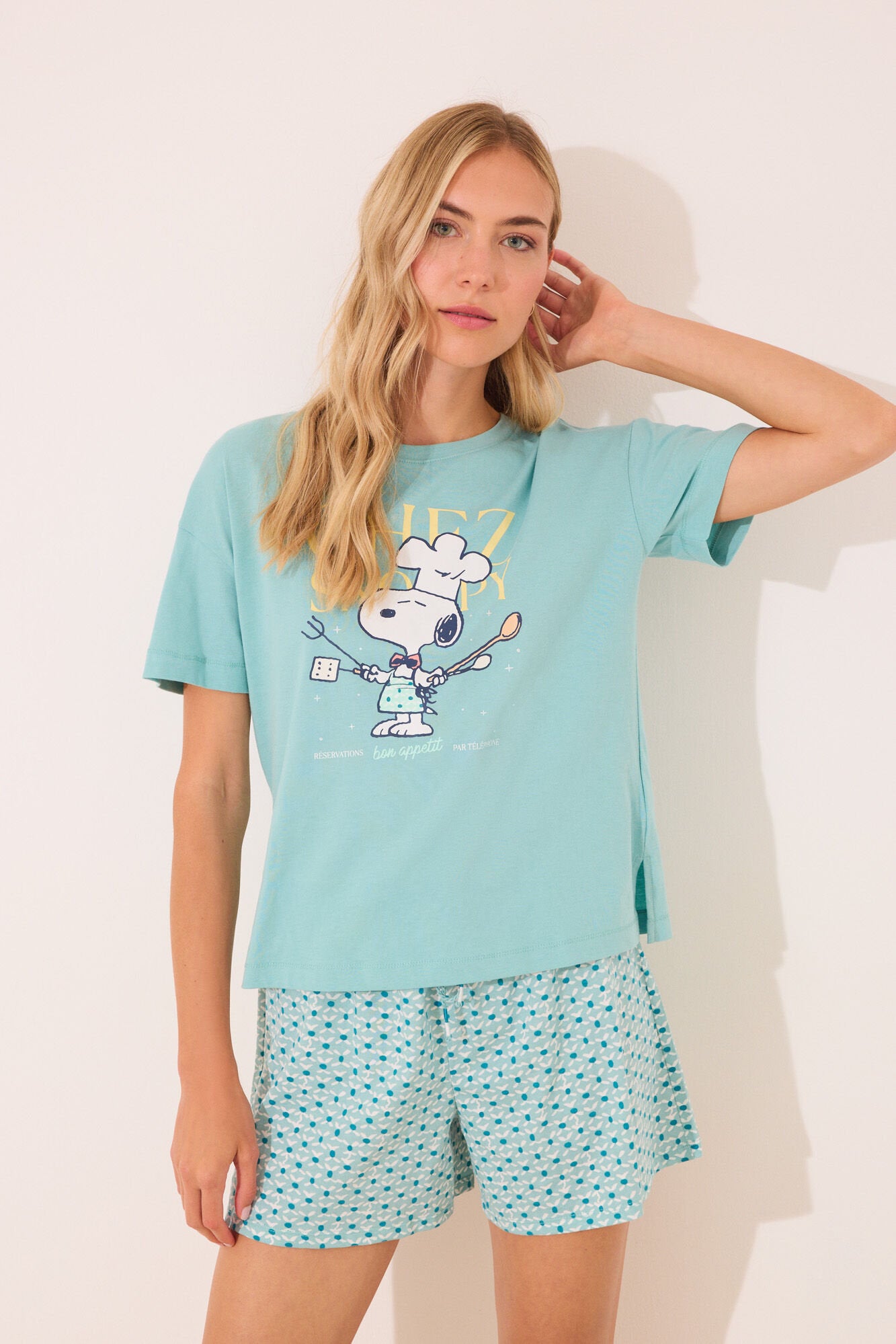 Women Secret_100% Cotton Snoopy Green Short Pyjamas_3132115_26_02
