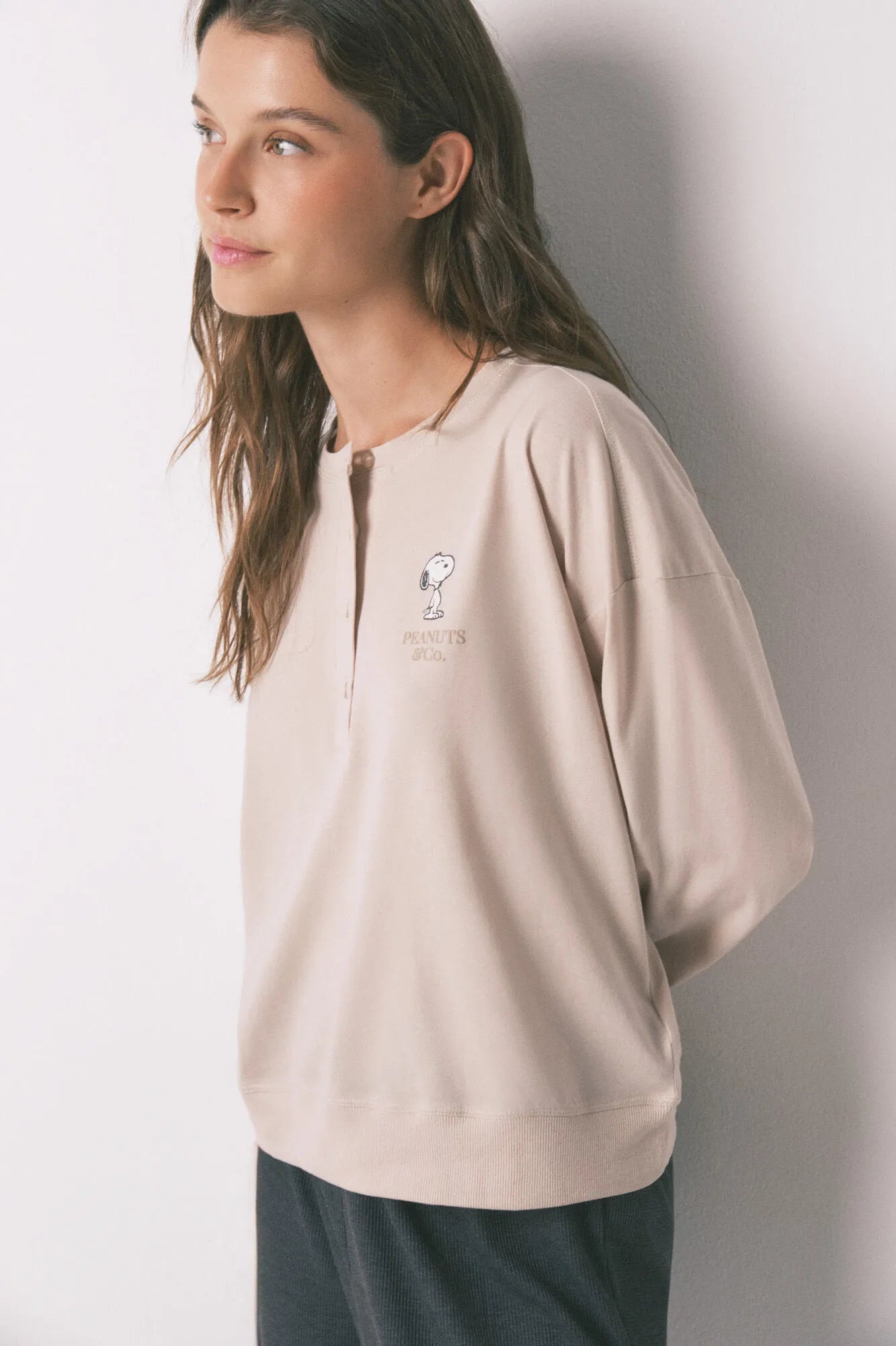 Women Secret_Nude_100% Cotton Beige Snoopy Long Pyjamas_3132128_36_07