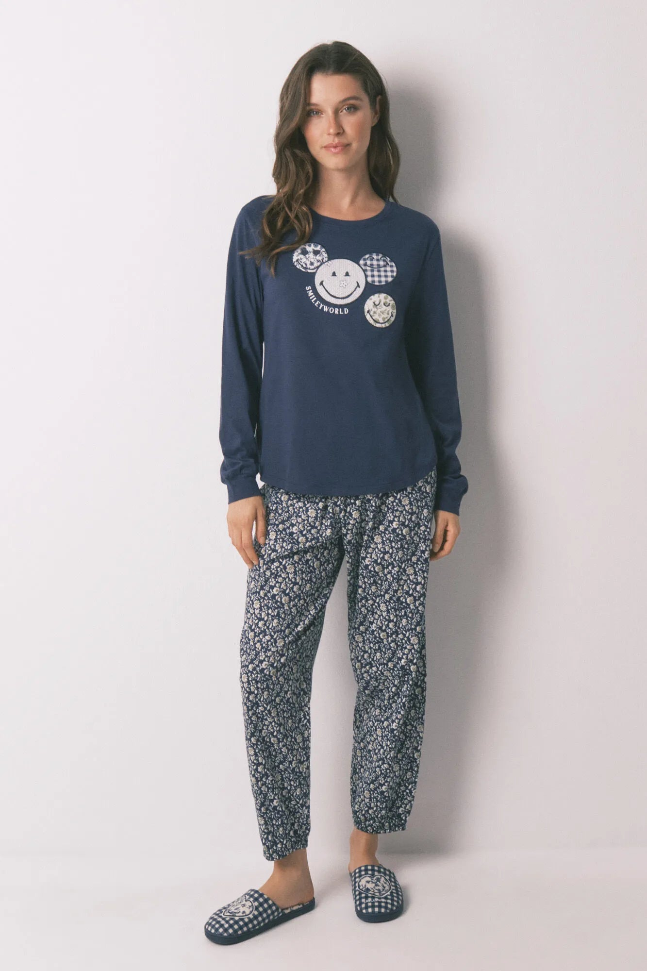 Women Secret_Navy_100% Cotton Long Pyjamas Smileyworld¨ Blue_3132135_10_02