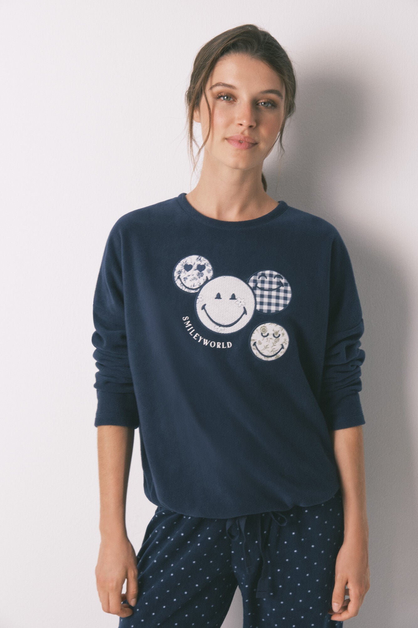 Women Secret_Navy_Smileyworld¨ Navy Fleece Long Pyjamas_3132142_10_02