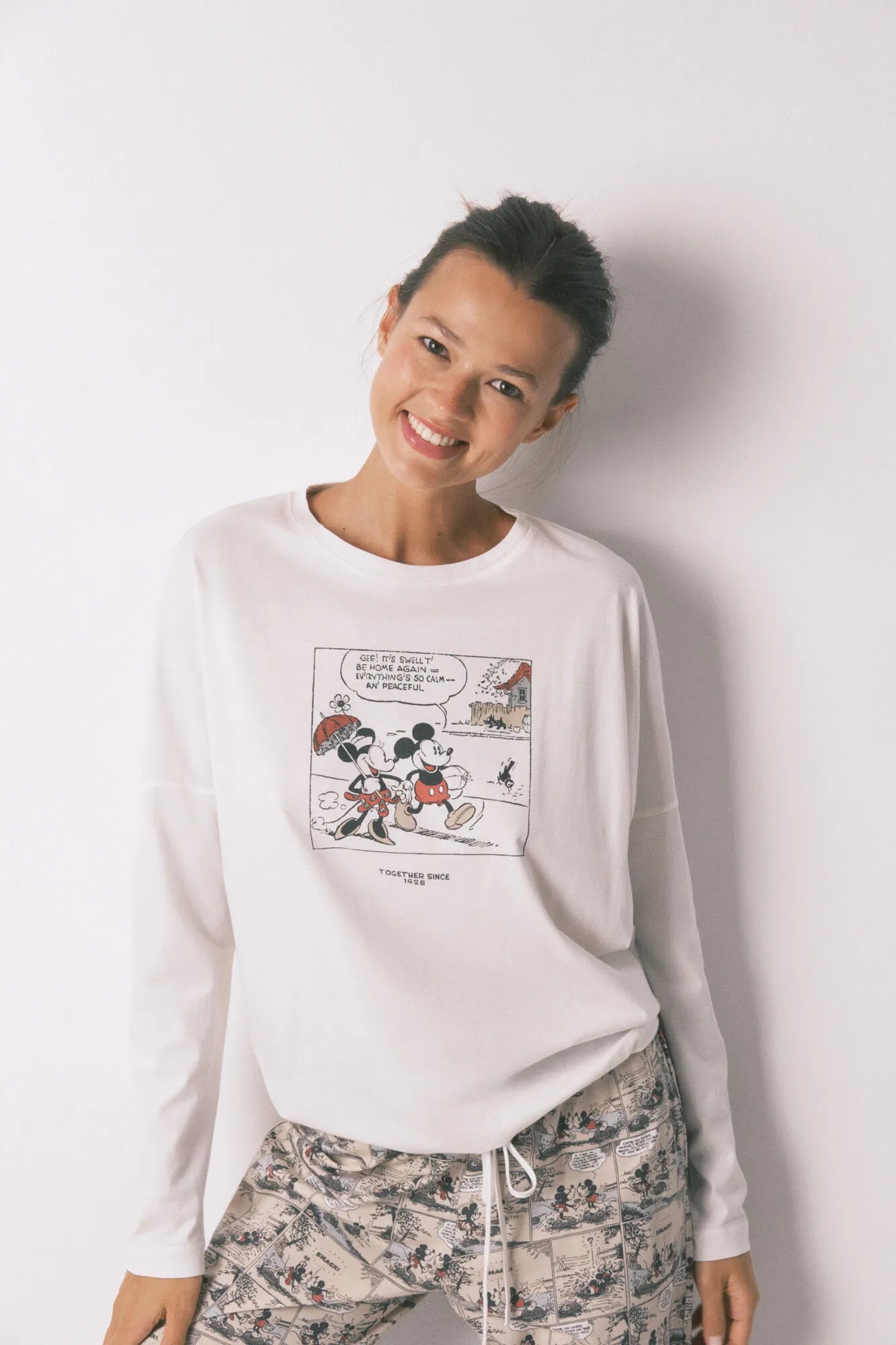 Women Secret_Ivory_100% Cotton White Mickey Mouse Long Pyjamas_3132149_96_03