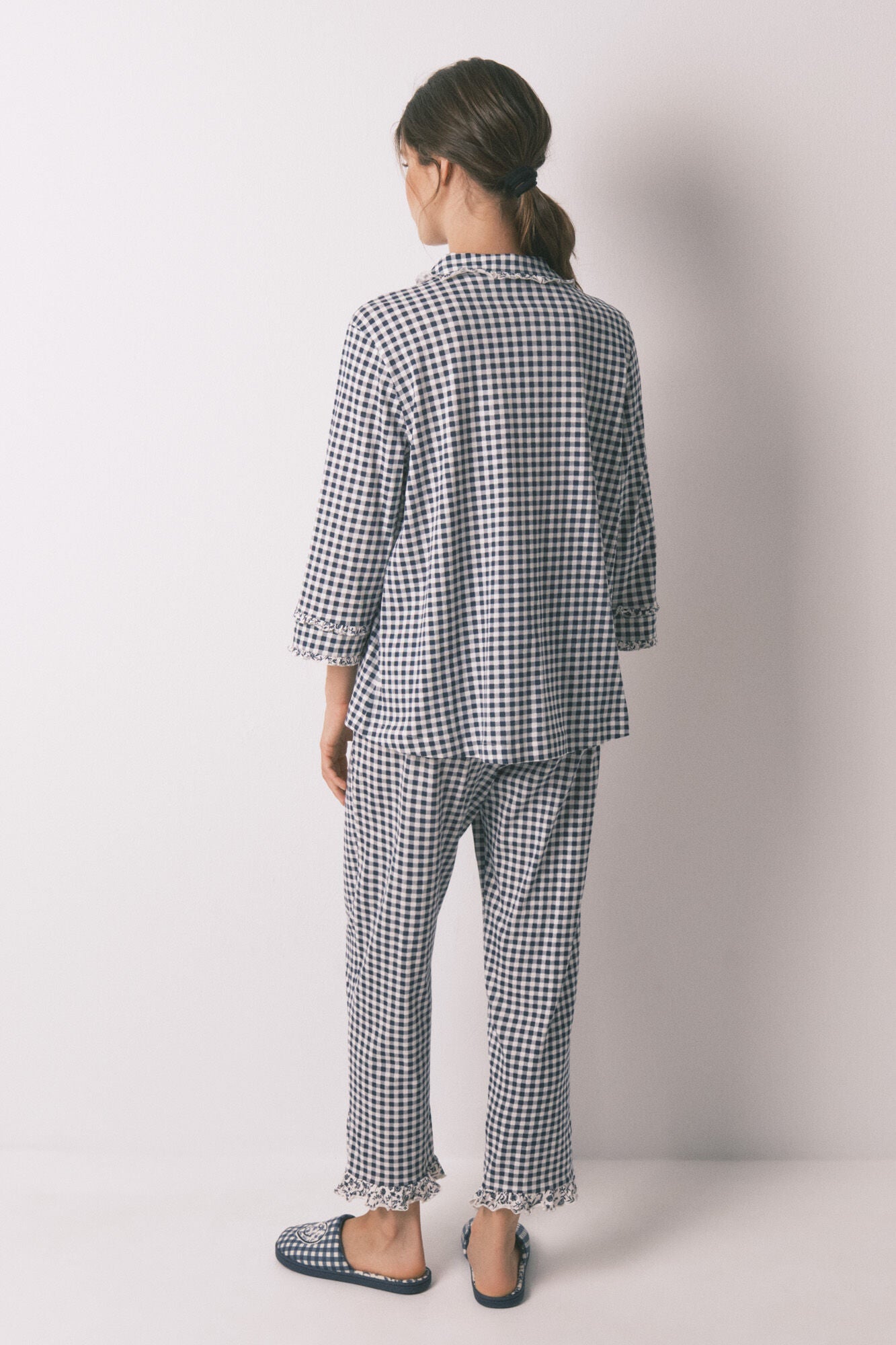 Women Secret_Navy_Long 100% Gingham Classic Pyjamas_3132151_10_06