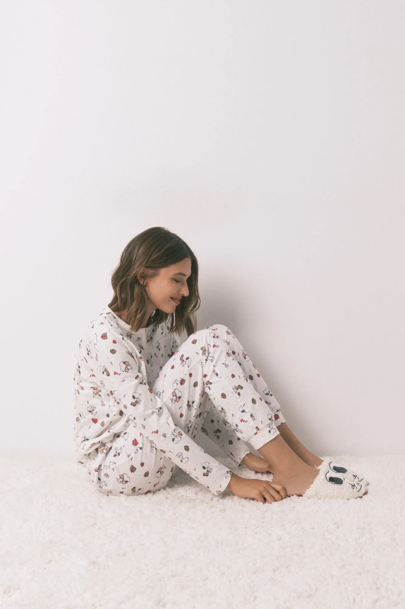 Women Secret_Ivory_Long 100% Cotton White Pajamas Snoopy_3132212_96_01