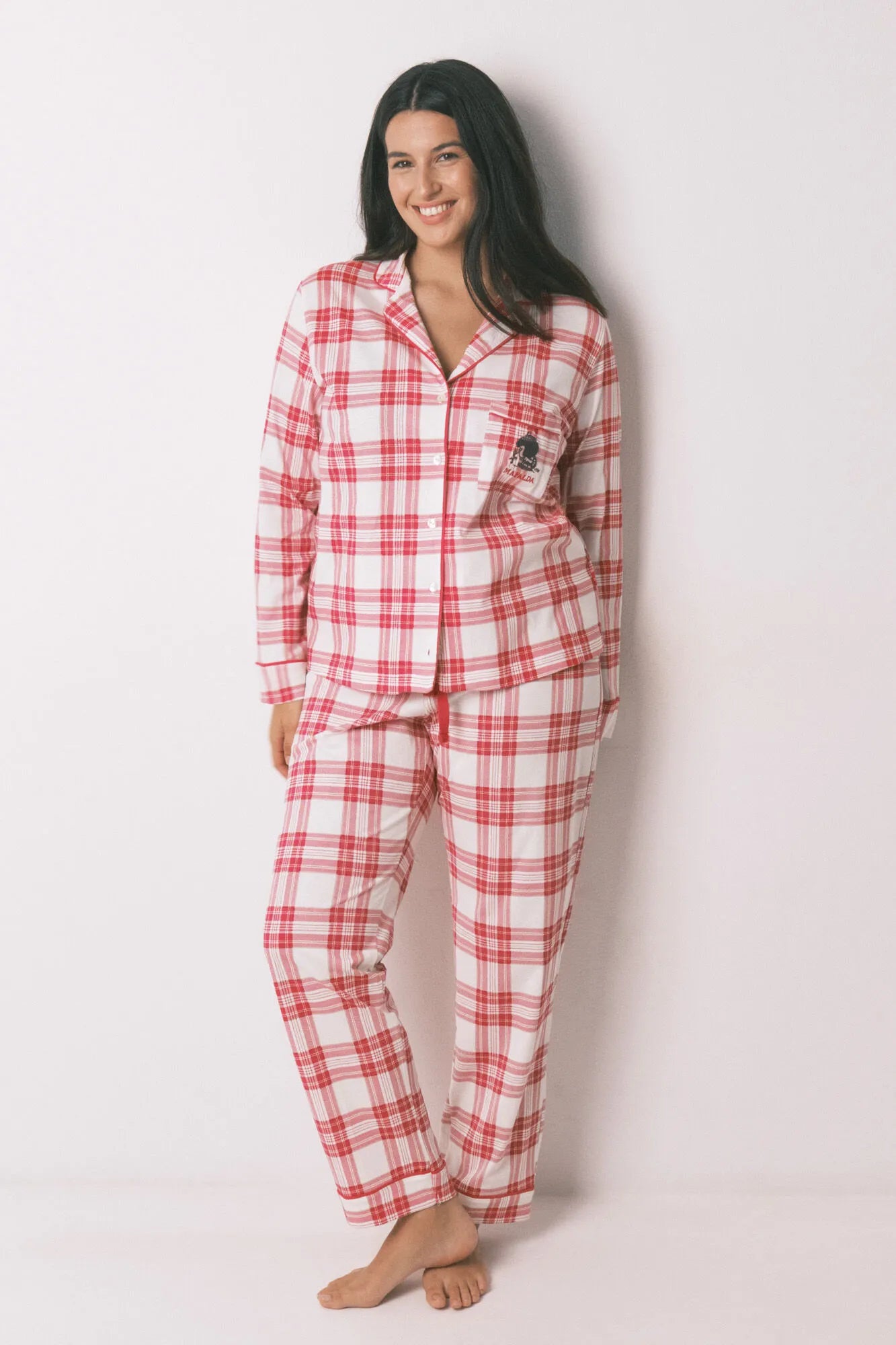 Women Secret_Red/Coral_Shirt-Style Pajamas 100% Cotton Red Checks Mafalda_3132213_62_01
