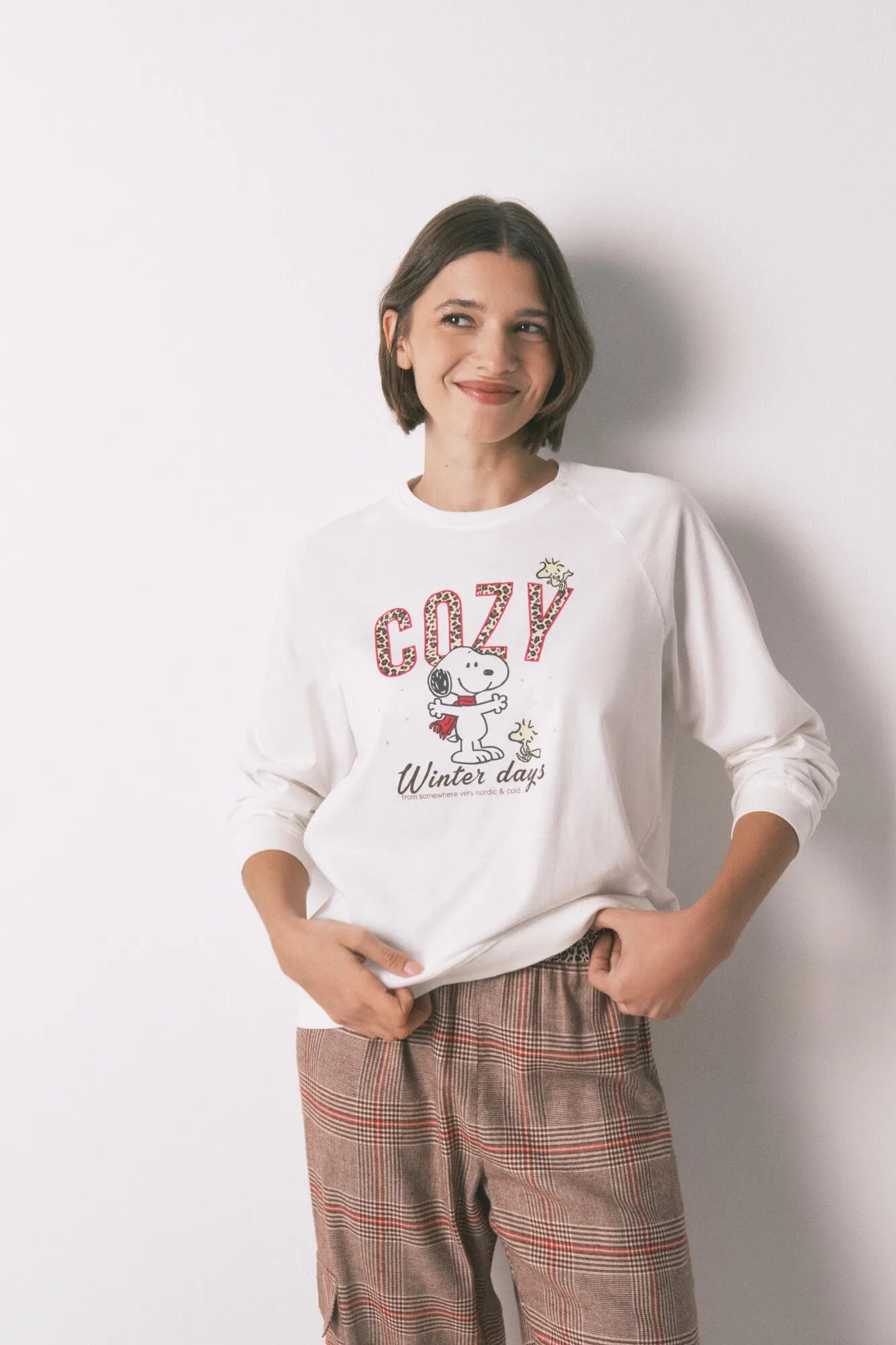 Women Secret_Ivory_Long 100% Cotton Printed Check Pajamas Snoopy_3132215_96_03