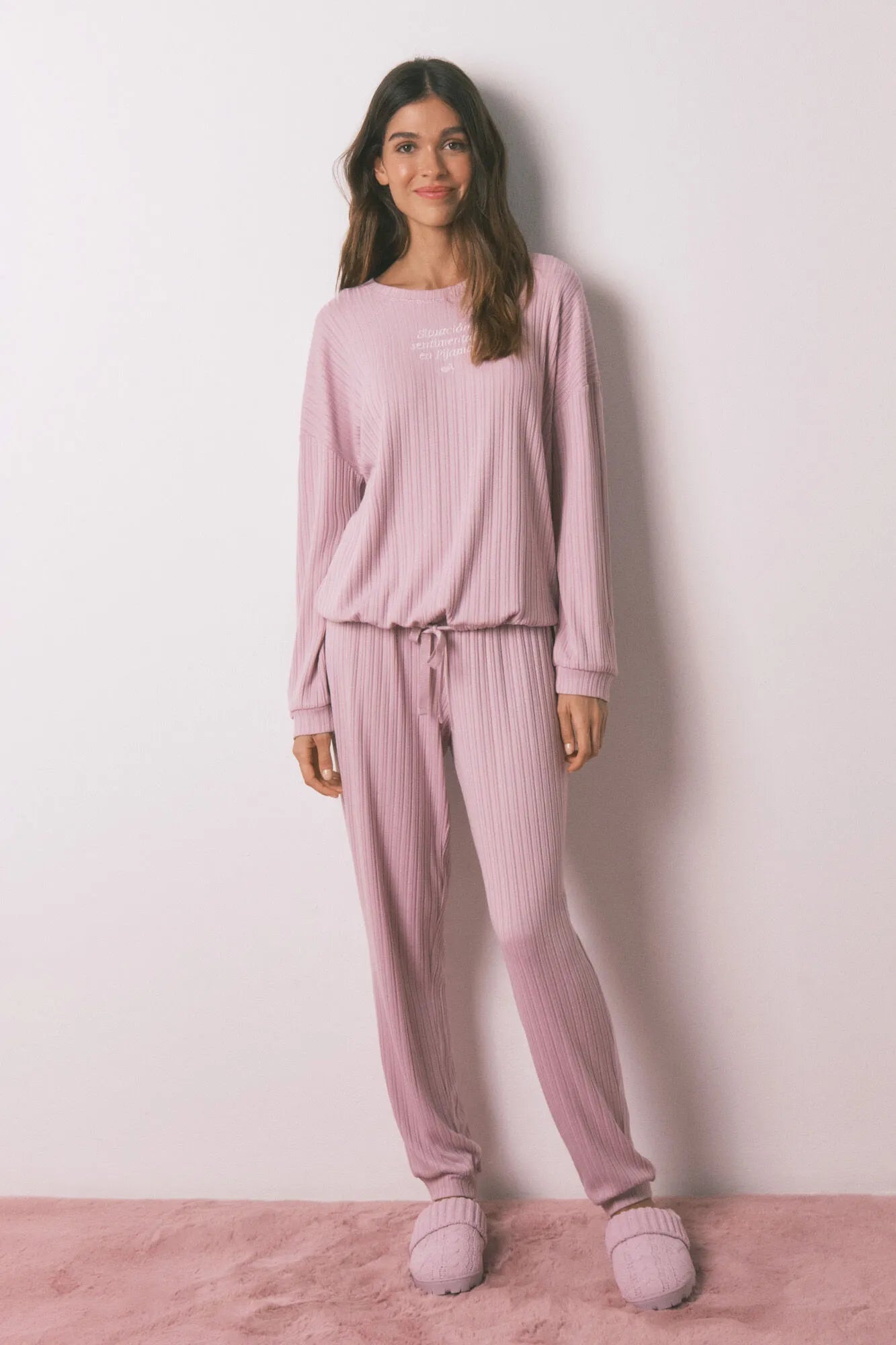 Women Secret_Pink_Long Pyjamas Warm Soft Jersey-Knit_3132265_70_05