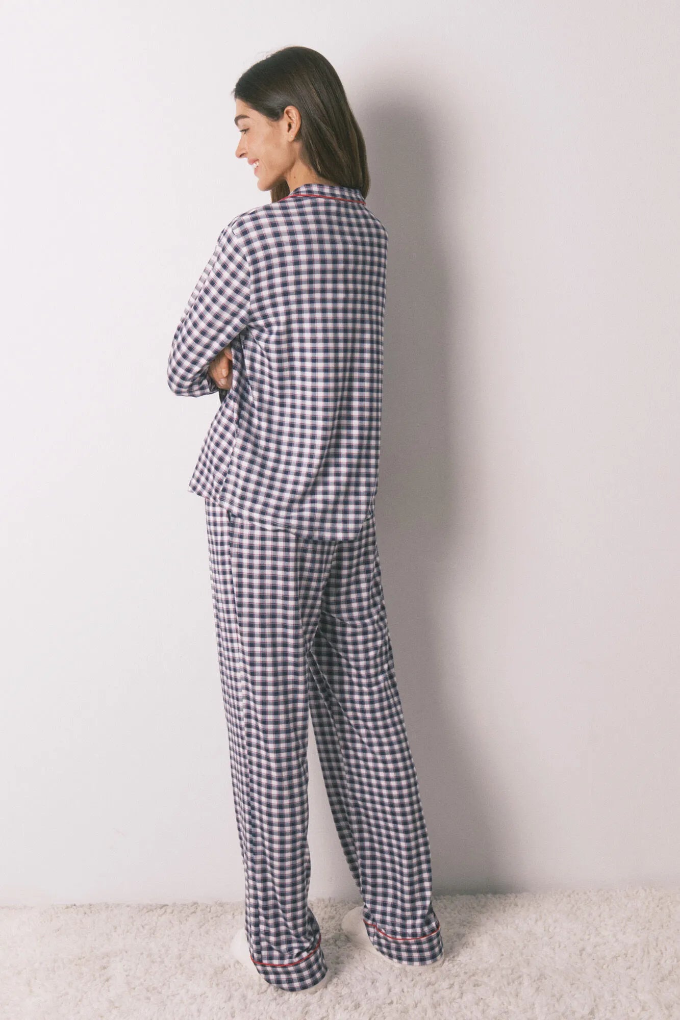 Women Secret_Navy_Long Classic Pyjamas in Soft Checked Jersey-Knit_3132266_10_07