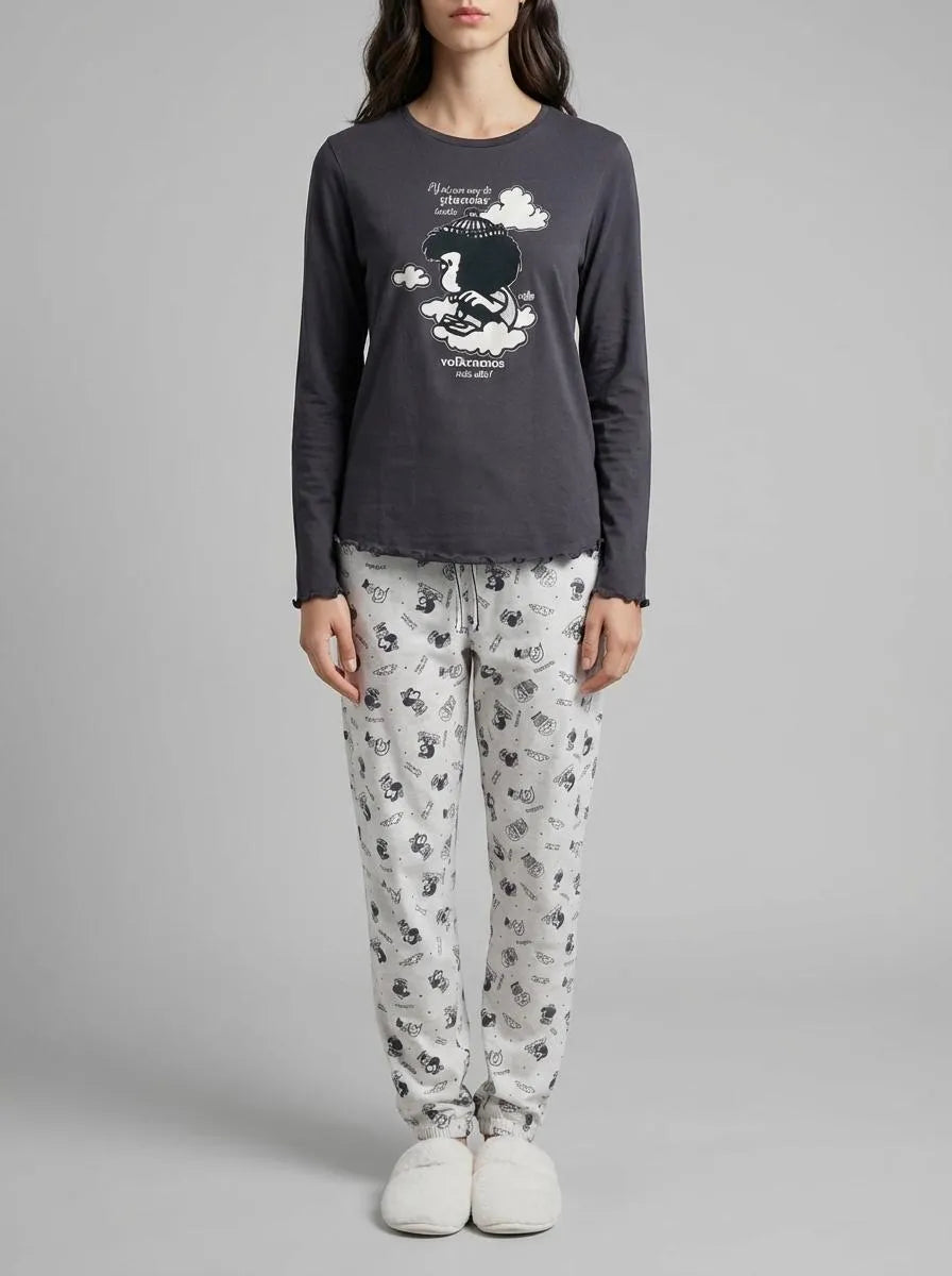 Women Secret_Charcoal Grey_Grey 100% Cotton Print Long Pyjamas Mafalda_3133476_40_00