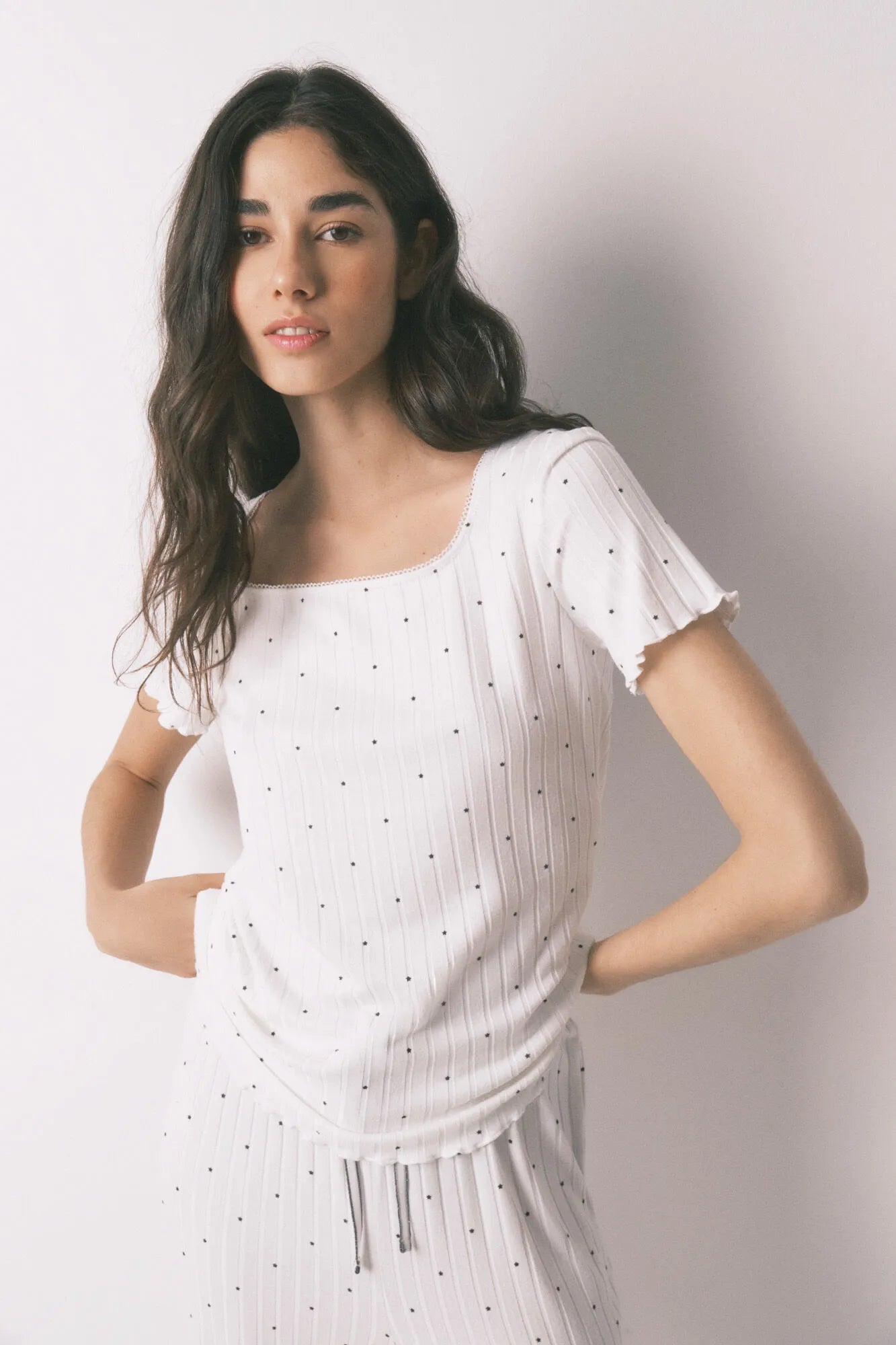 Women Secret_Ivory_White Ribbed Star Print Pyjamas_3133491_96_01